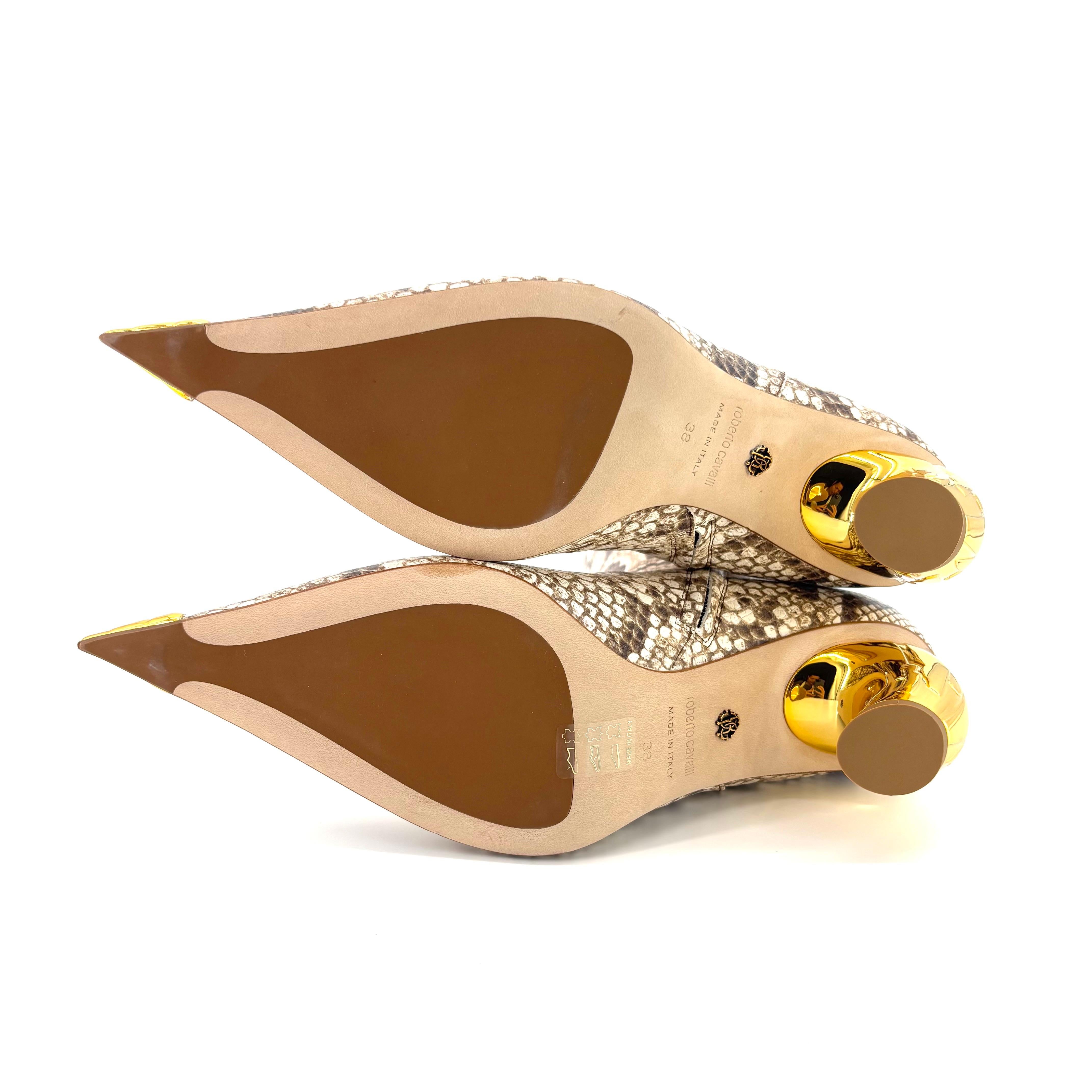 NIB Roberto Cavalli Tiger Tooth Snake Print Knee High Pointed Toe Boots 38 in vendita 4