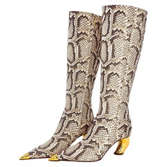 NIB Roberto Cavalli Tiger Tooth Snake Print Knee High Pointed Toe Boots 38