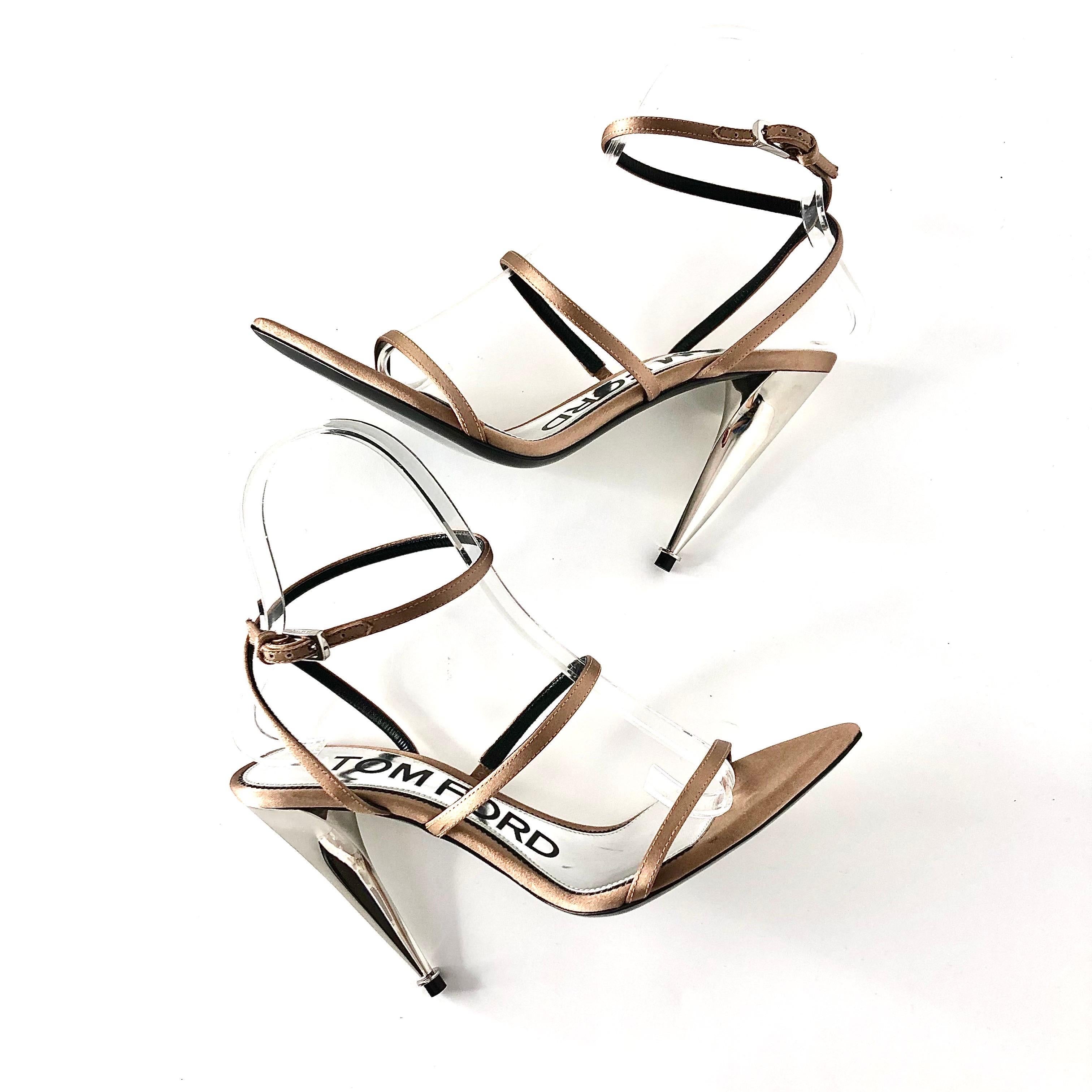 NIB Tom Ford Flesh Satin Strappy Pointed Toe Hochhackige Sandalen 36.5 im Zustand „Neu“ im Angebot in Mechanicsville, VA