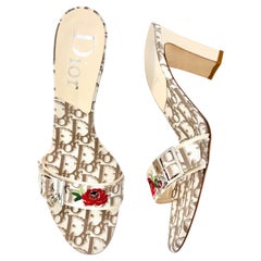 NIB Vintage Christian Dior 2005 Galliano Lock and Key Monogram Print Mules 40.5