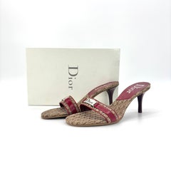 NIB Vintage Dior Diorissimo John Galliano Red Monogram Mule Heeled Sandals 40