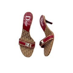 NIB Vintage Dior Diorissimo John Galliano Red Monogram Mule Heeled Sandals 40