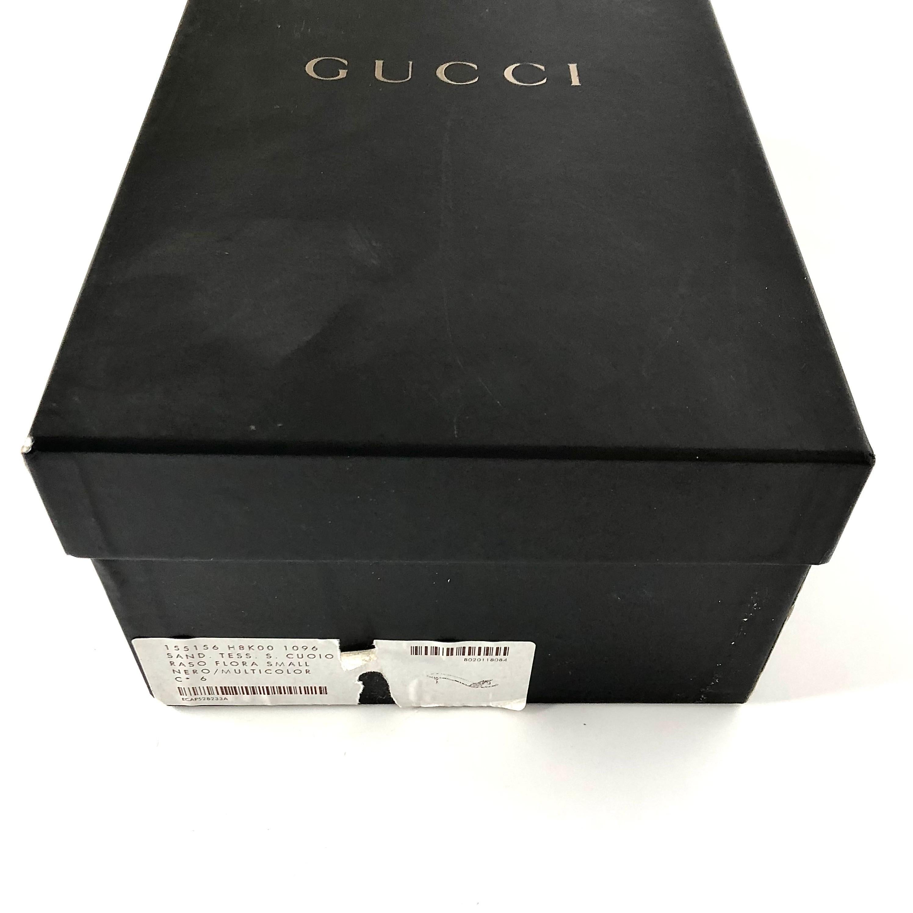 NIB Vintage Gucci Flora Satin Bow Flower Print Kitten Heel Slip On Mules 6 en vente 6