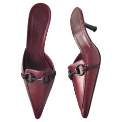 NIB Vintage Gucci Horsebit Wine Leather Pointed Toe Kitten Heel Pumps Mules 8.5