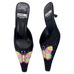 NIB Vintage Moschino Cheap and Chic Butterfly Pointed Toe Kitten Heel Mules 38