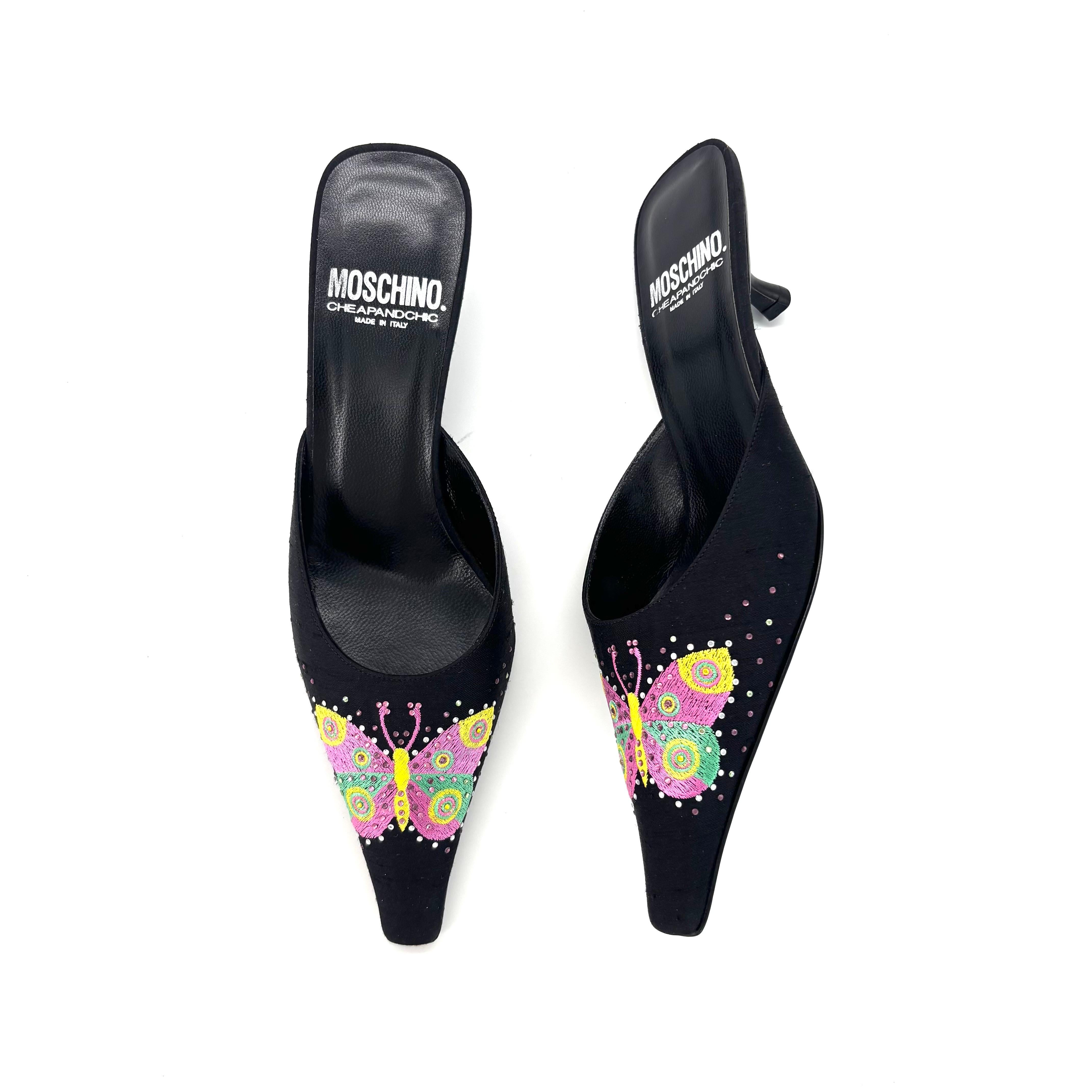 NIB Vintage Moschino Cheap and Chic Butterfly Pointed Toe Kitten Heel Mules 38