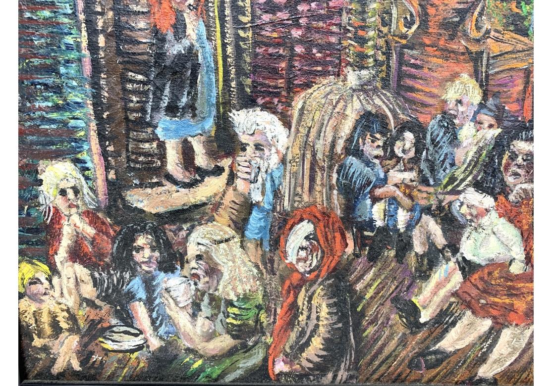 Mid-Century moderno Abbazia di Niberg (Am. 1920-1990)  Olio su tela I rifugiati, Brooklyn, NY in vendita