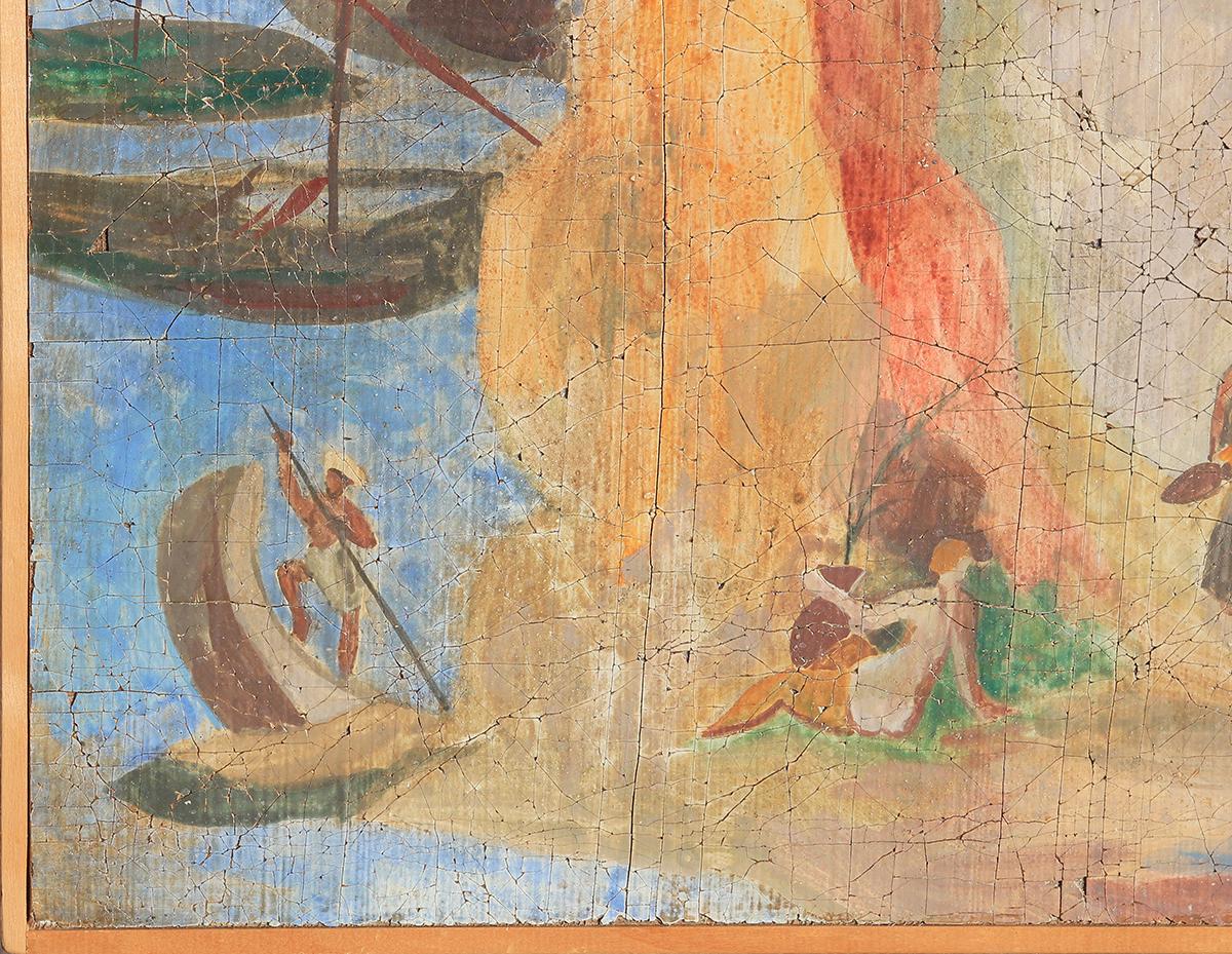 La peinture folklorique de l'artiste grec Nic Gabriel est basée sur une peinture originale d'une fresque grecque. Les Laestrygones, également orthographiés Laestrygonians ou Lestrygonians, sont une race fictive de géants cannibales décrits dans le