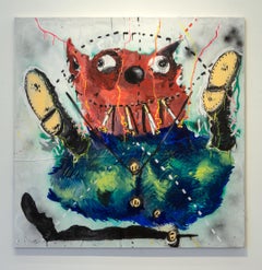Nic Mathis, Untitled (Pizza), acrylic on canvas abstract monster unique wall art