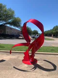 "Fever & Sound", Nic Noblique, Red Powder Coated Steel Sculpture, 72x48x41 in