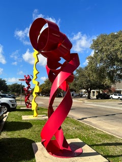 "Desear cosas imposibles", Nic Noblique, Escultura grande de acero rojo, 120x48x72