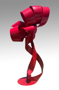 « Wish Impossible Things » Nic Noblique, grande sculpture en acier rouge, 120x48x72