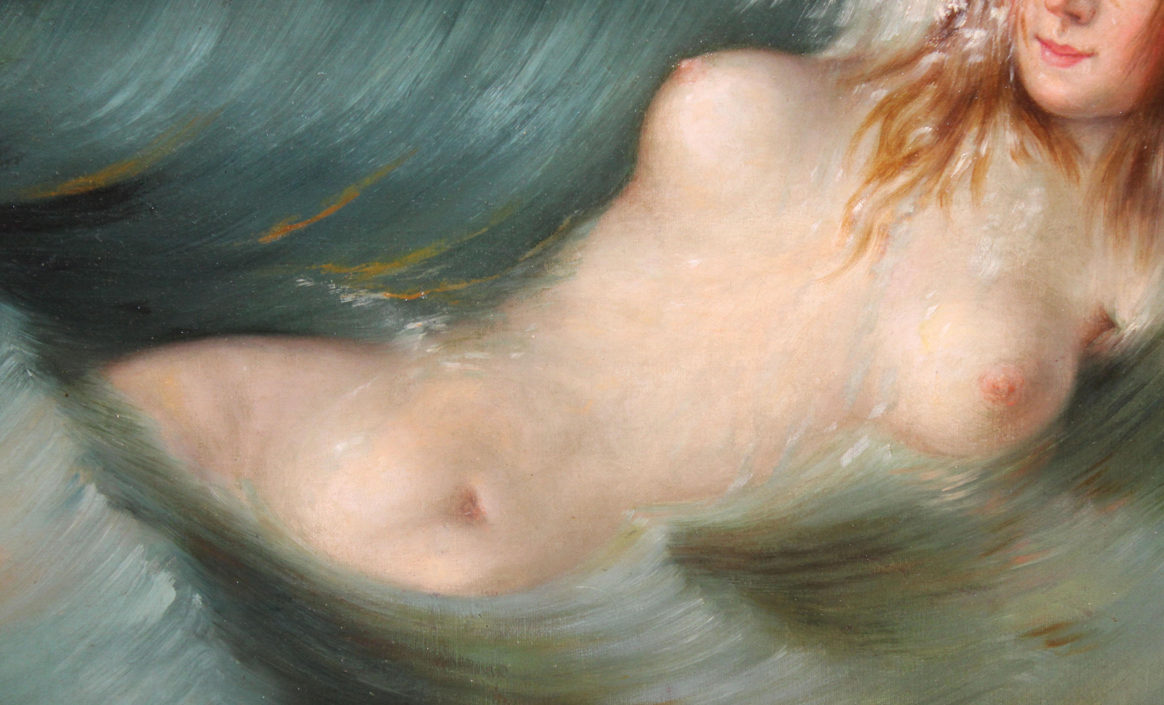 Joven desnuda en el mar - Óleo sobre tela - Año 1907 For Sale 5