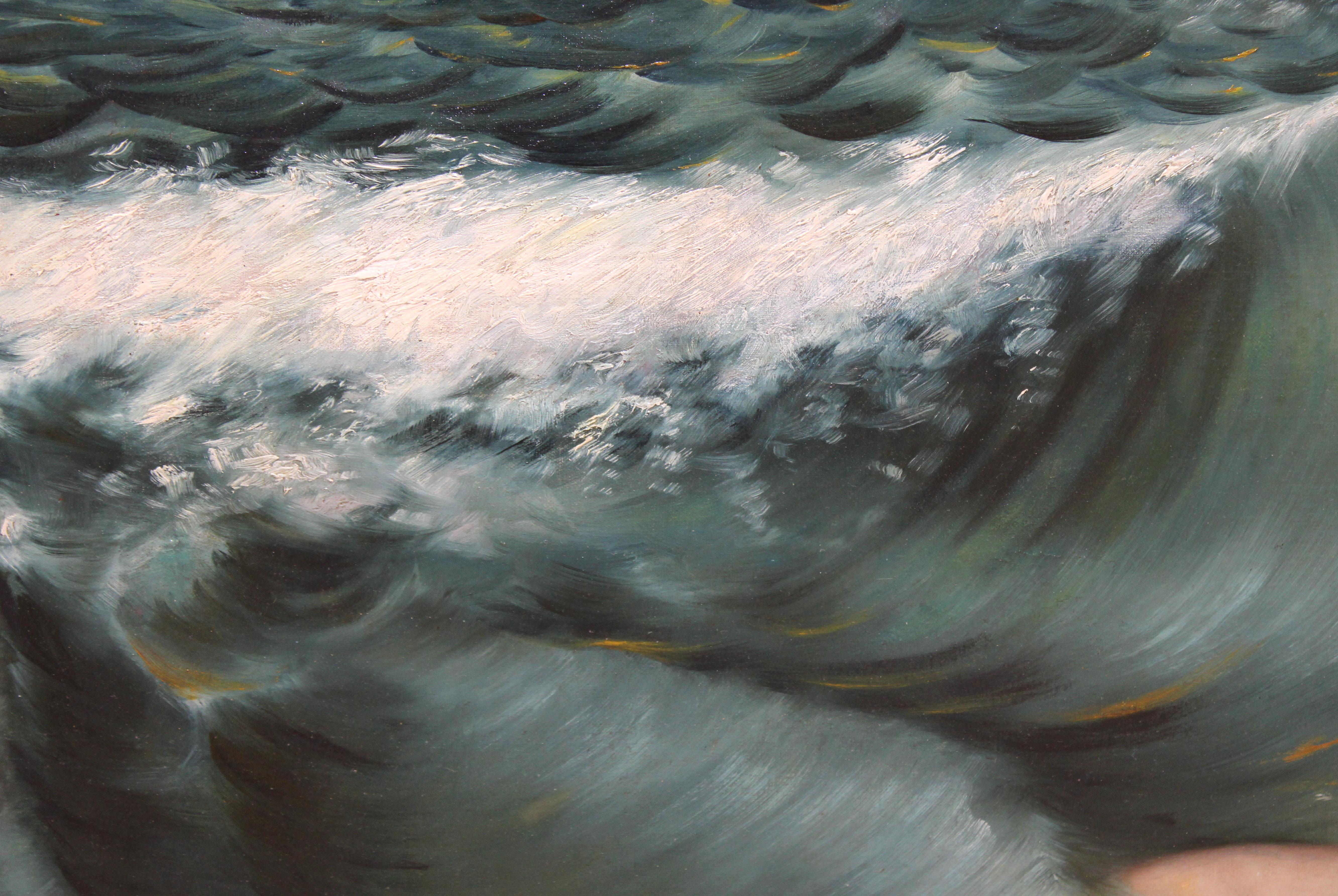 Joven desnuda en el mar - Óleo sobre tela - Año 1907 - Brown Nude Painting by Nicanor del Riego Pérez 