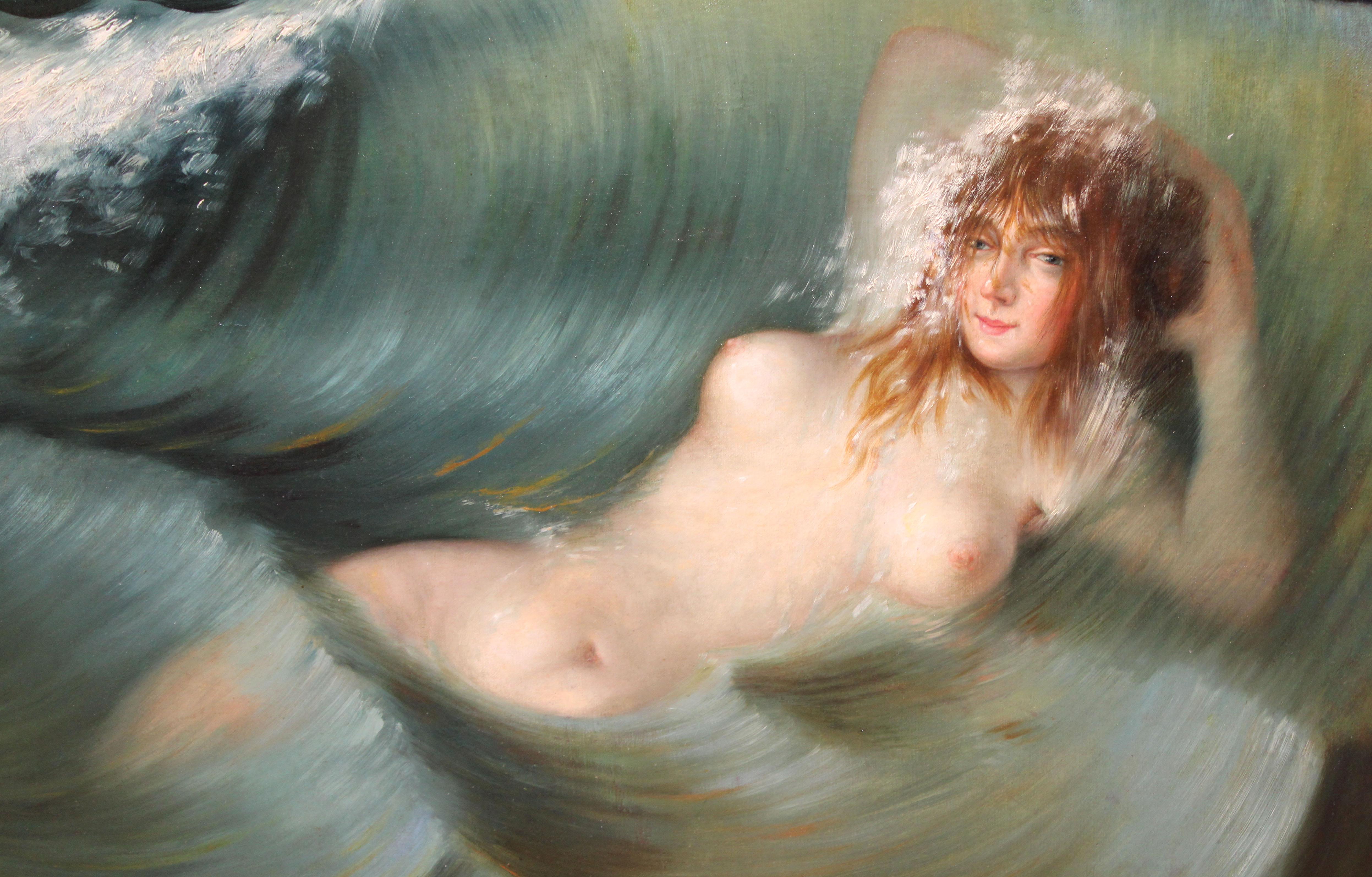 Joven desnuda en el mar - Óleo sobre tela - Año 1907 For Sale 2