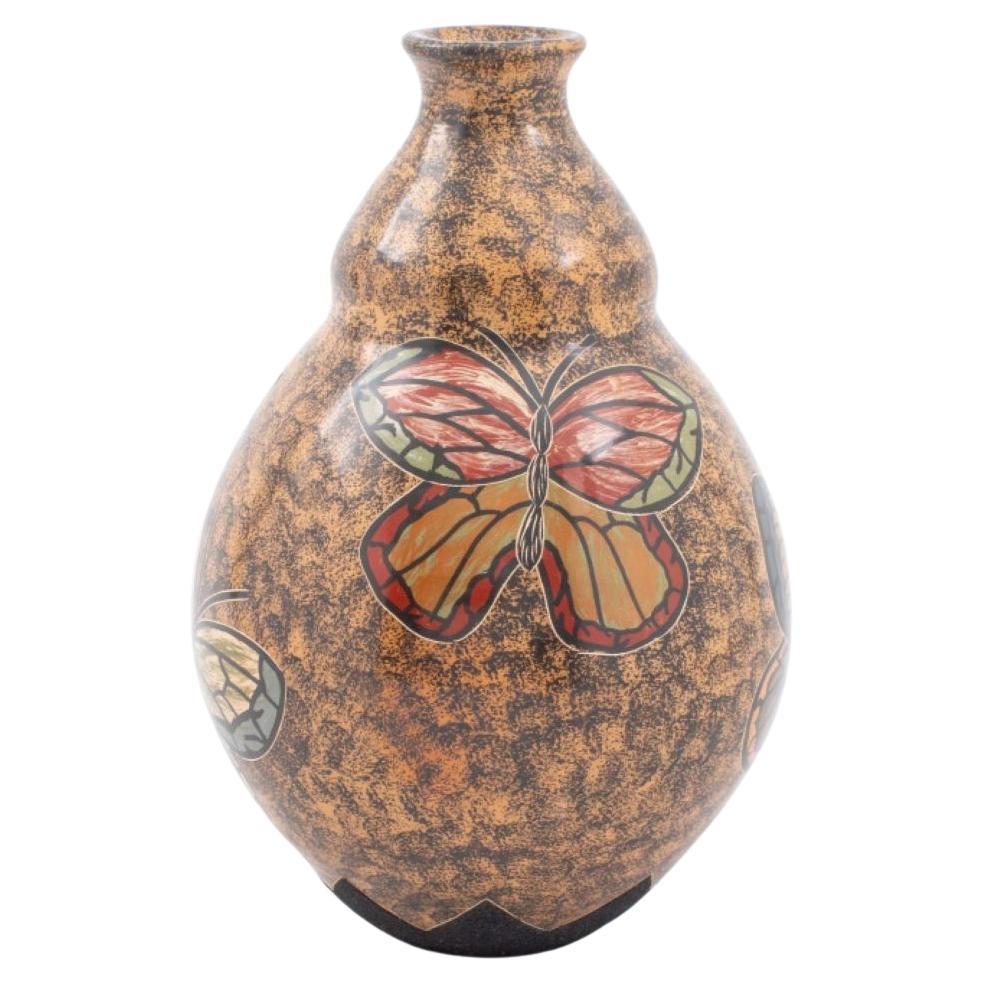 Nicaraguan Modern Ceramic Vase w/ Butterfly Motif For Sale