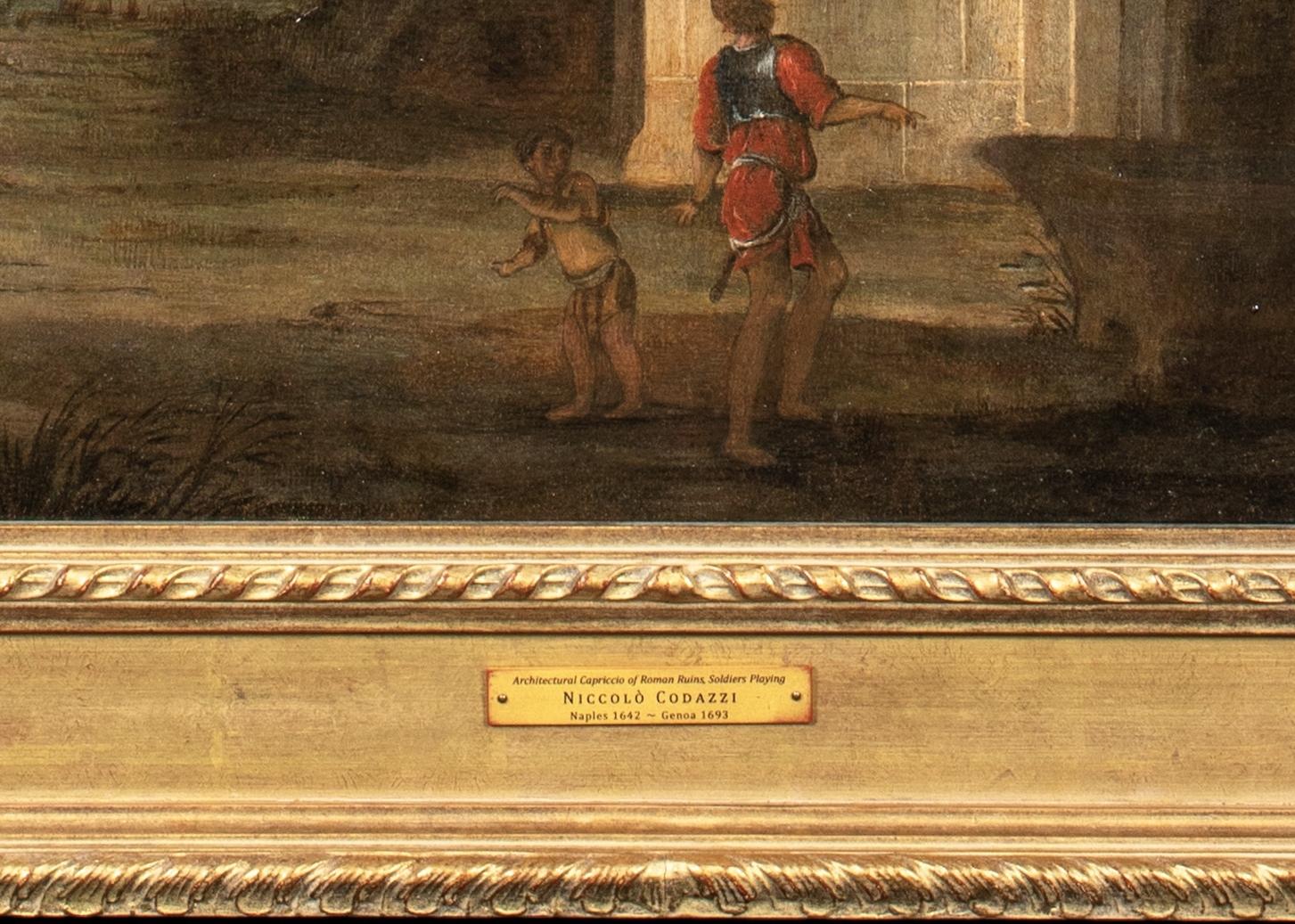Capriccio architectural avec un soldat et un enfant, datant d'environ 1680 1