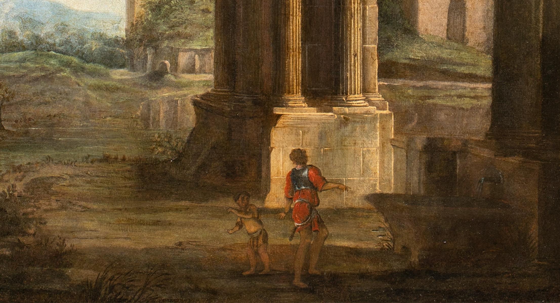 Capriccio architectural avec un soldat et un enfant, datant d'environ 1680 2