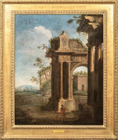 Capriccio architectural avec un soldat et un enfant, datant d'environ 1680