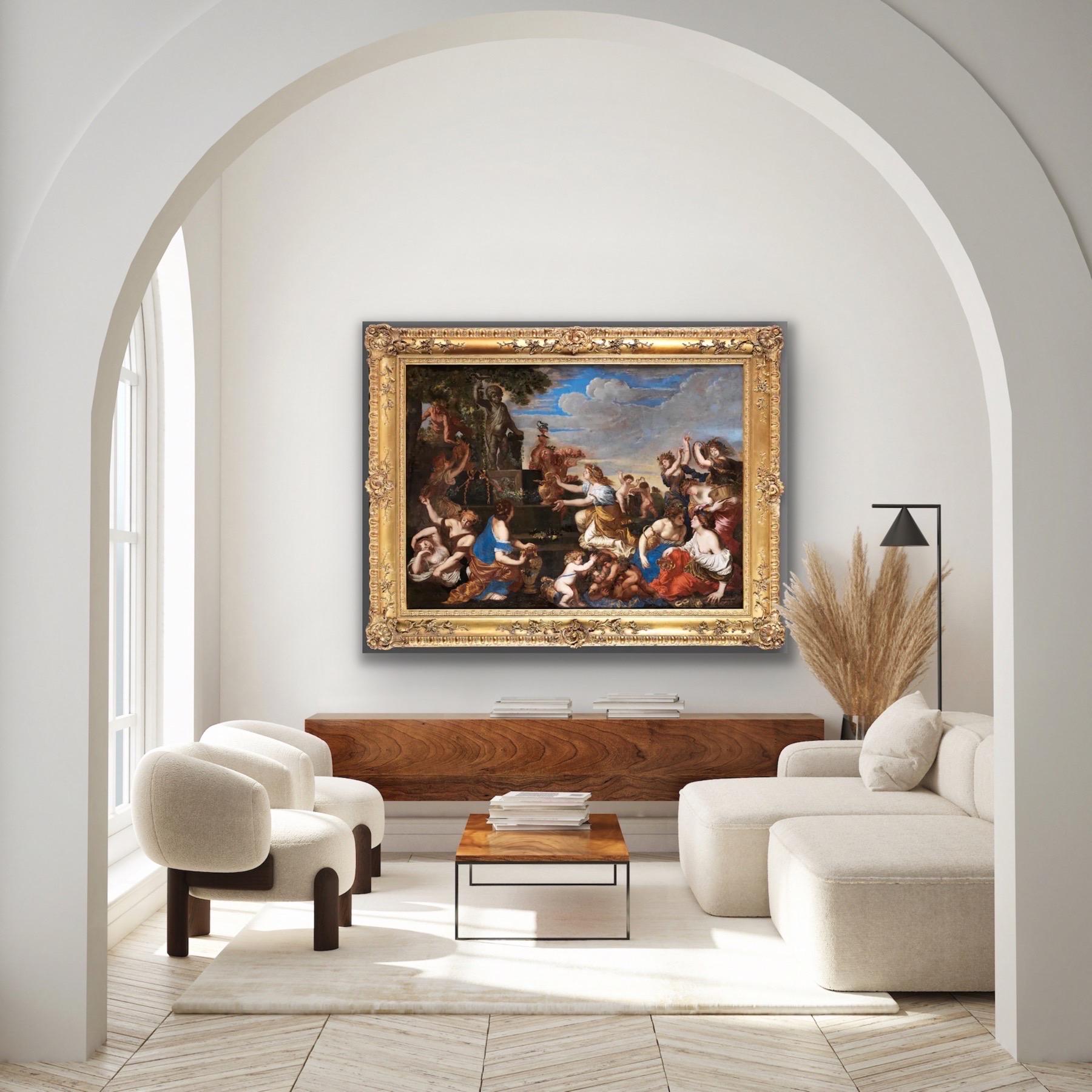 Grand maître ancien du XVIIe siècle - The feast of Bacchus - Celebrity Poussin - Painting de Niccolò De Simone