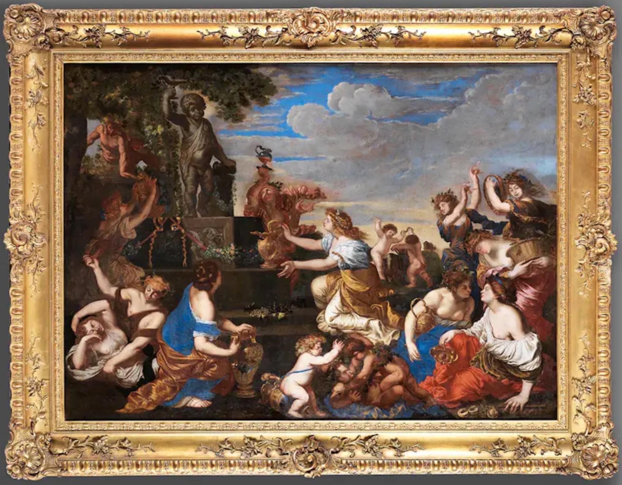 Niccolò De Simone Landscape Painting – Großer alter Meister des 17. Jahrhunderts – Das Fest des Bacchus – Poussin-Feierlichkeiten