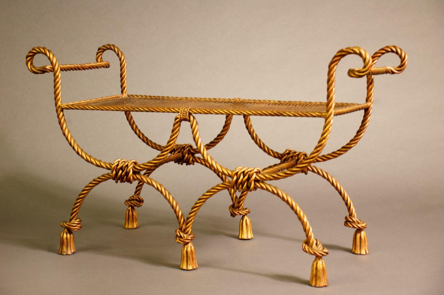 Niccolini gilt iron bench, Italian, 1950s. Measures: 39