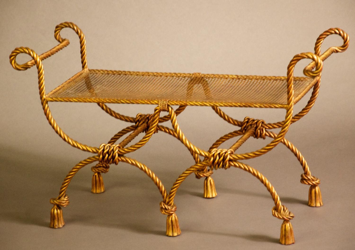 Niccolini Zweisitzige Bank aus vergoldetem Eisen (Art déco) im Angebot