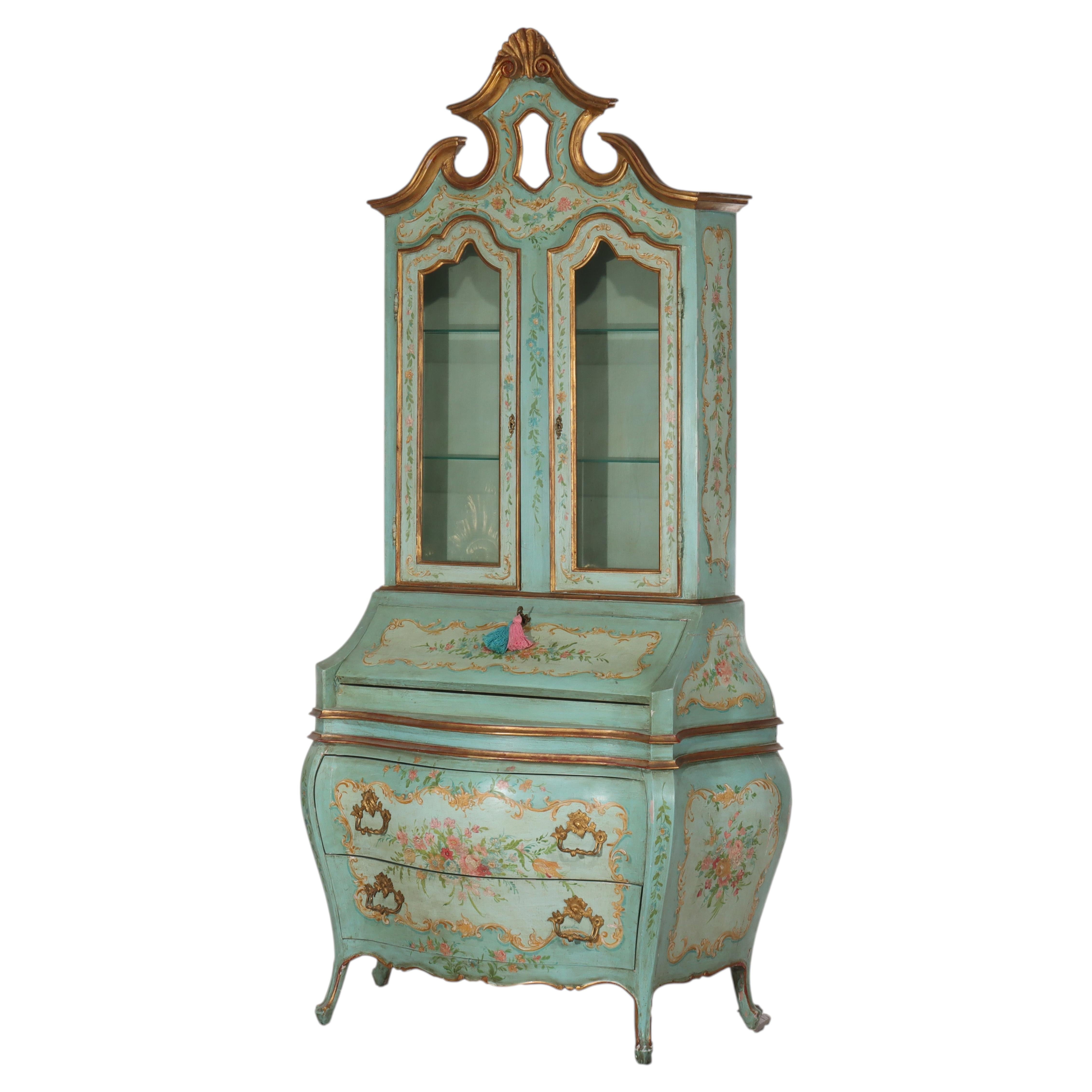 Niccolini Venetian Rococo Hand Painted Bombay Secretary Desk Signed 20thC