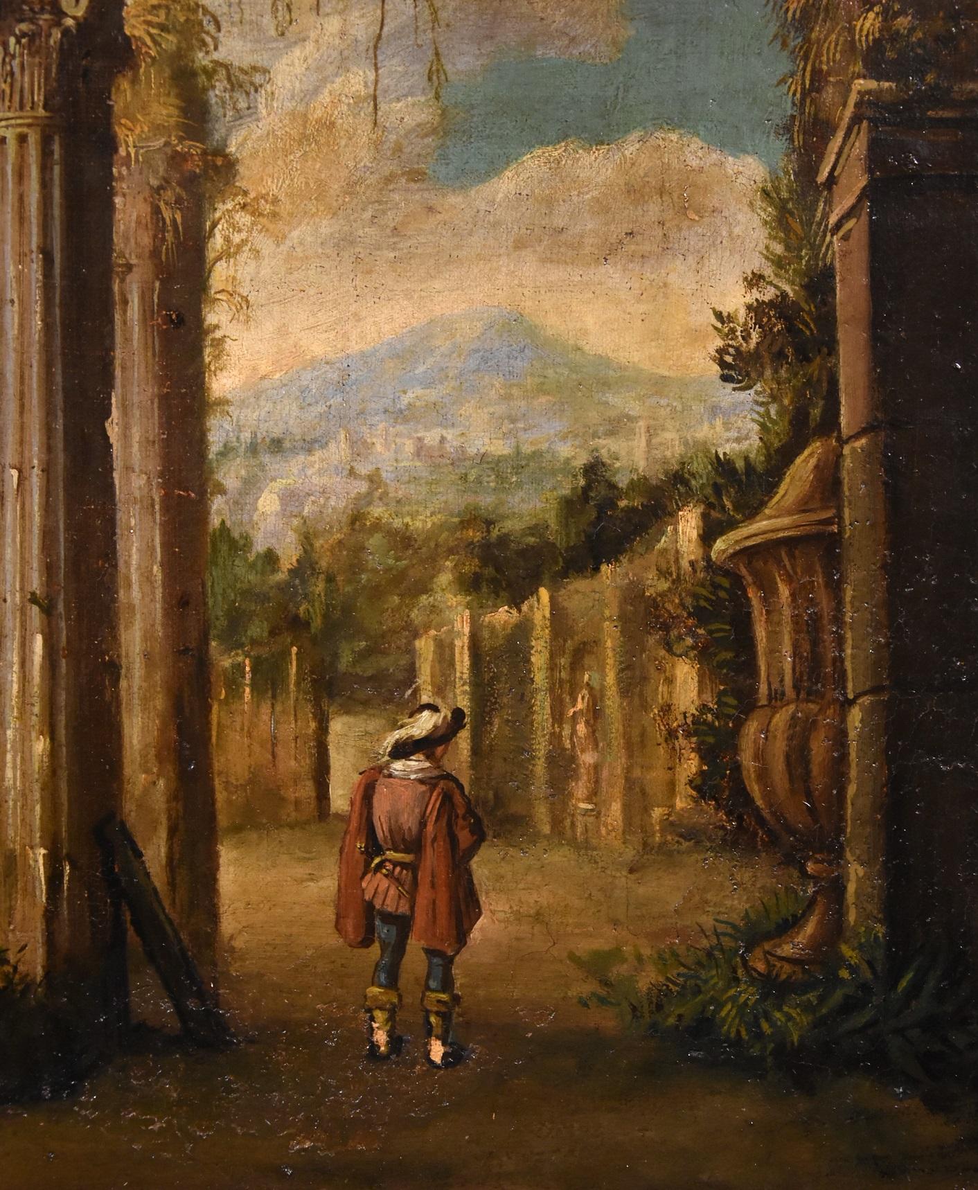 Ruins Landscape Codazzi Paint Oil on canvas Old master 18th Century Roma Italy For Sale 4
