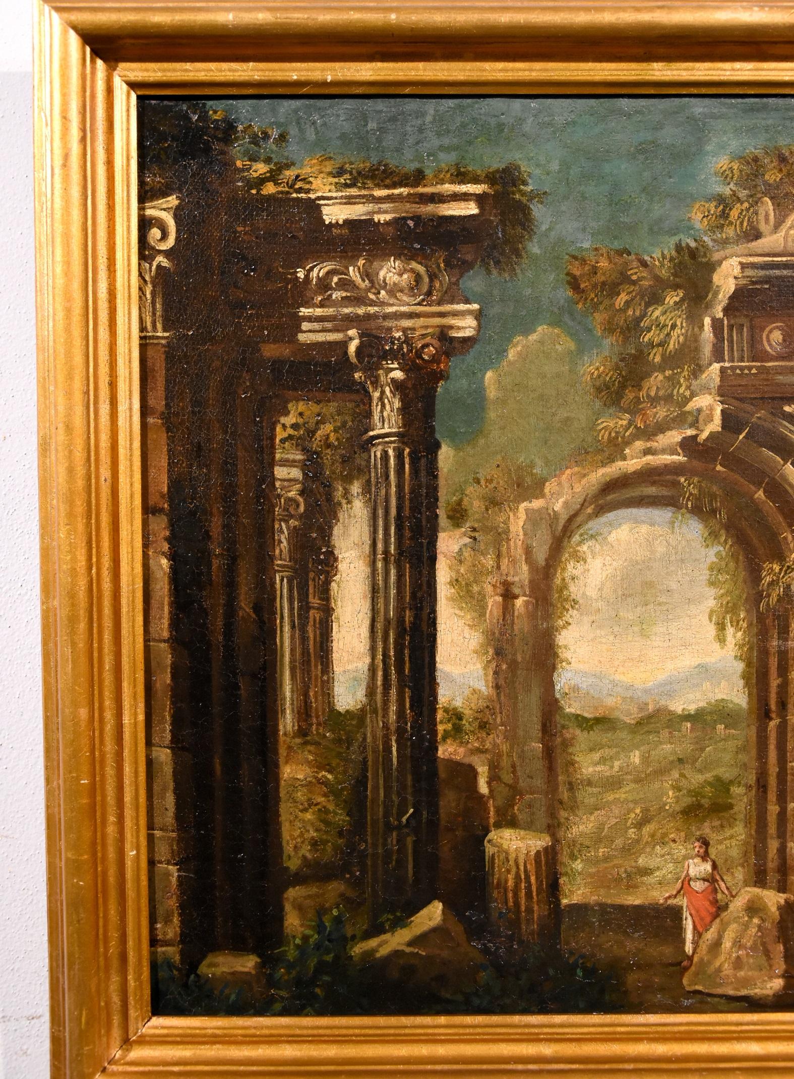 Ruins Landscape Codazzi Paint Oil on canvas Old master 18th Century Roma Italy For Sale 6