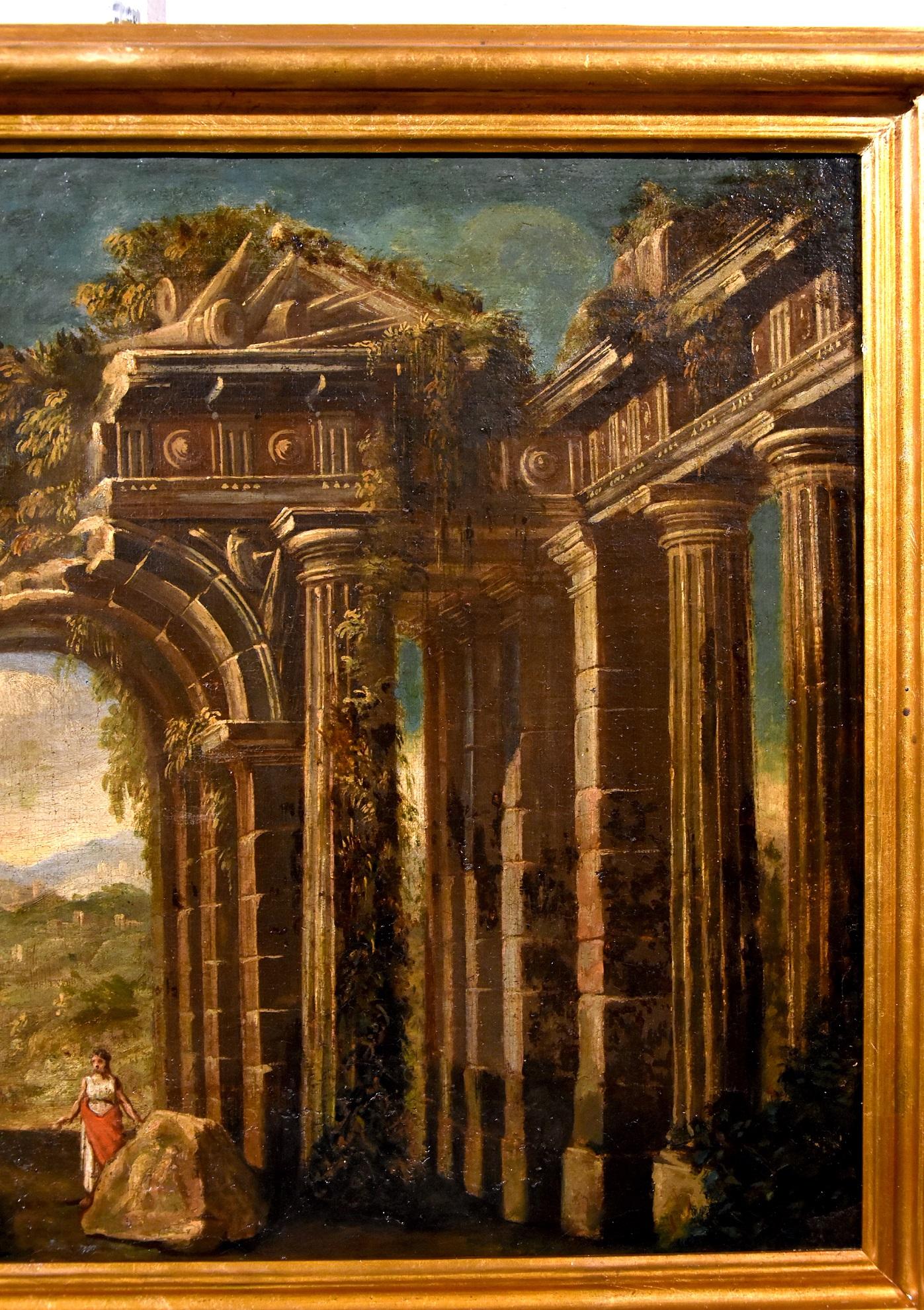 Ruins Landscape Codazzi Paint Oil on canvas Old master 18th Century Roma Italy For Sale 7