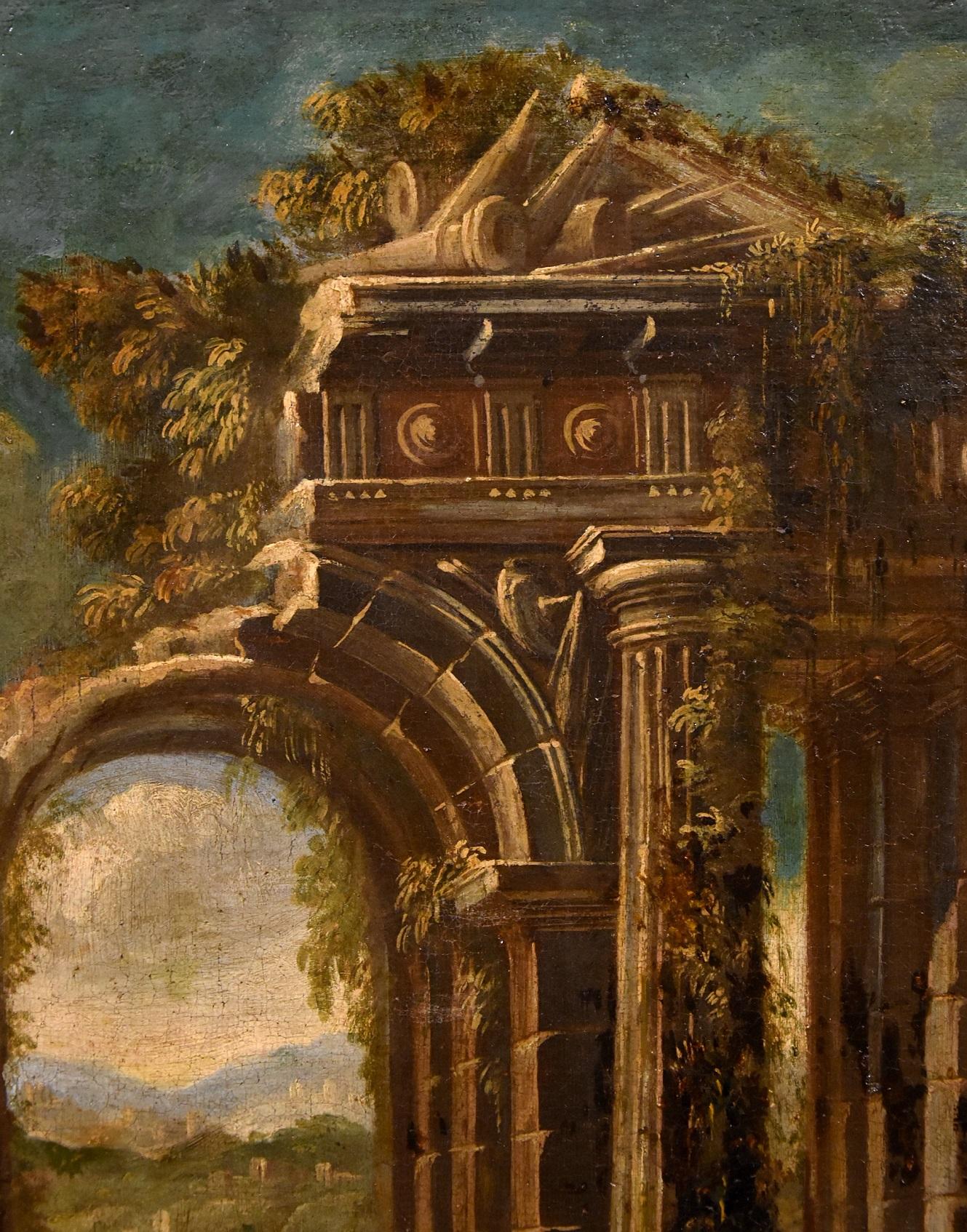 Ruins Landscape Codazzi Paint Oil on canvas Old master 18th Century Roma Italy For Sale 8