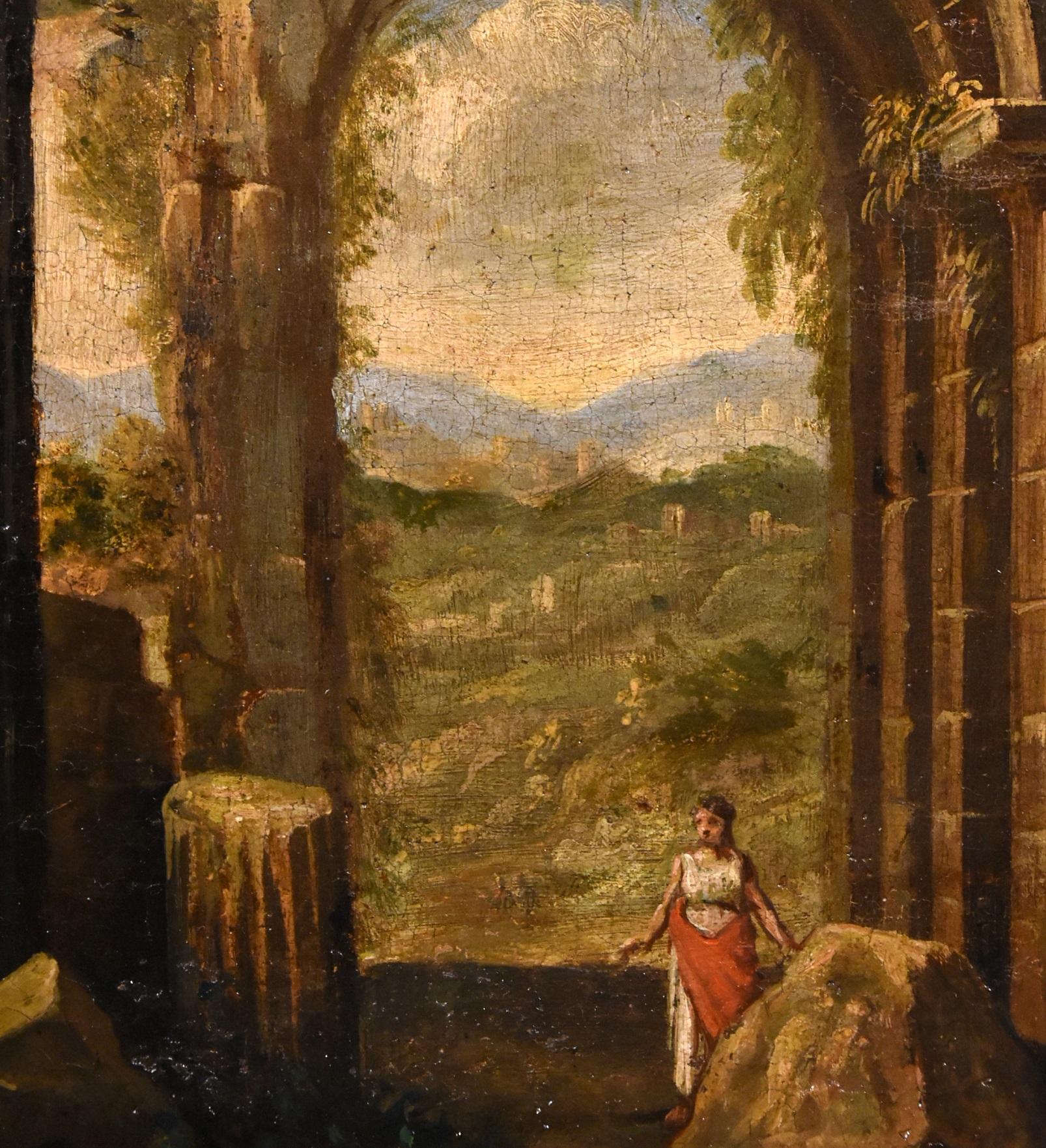 Ruins Landscape Codazzi Paint Oil on canvas Old master 18th Century Roma Italy For Sale 9
