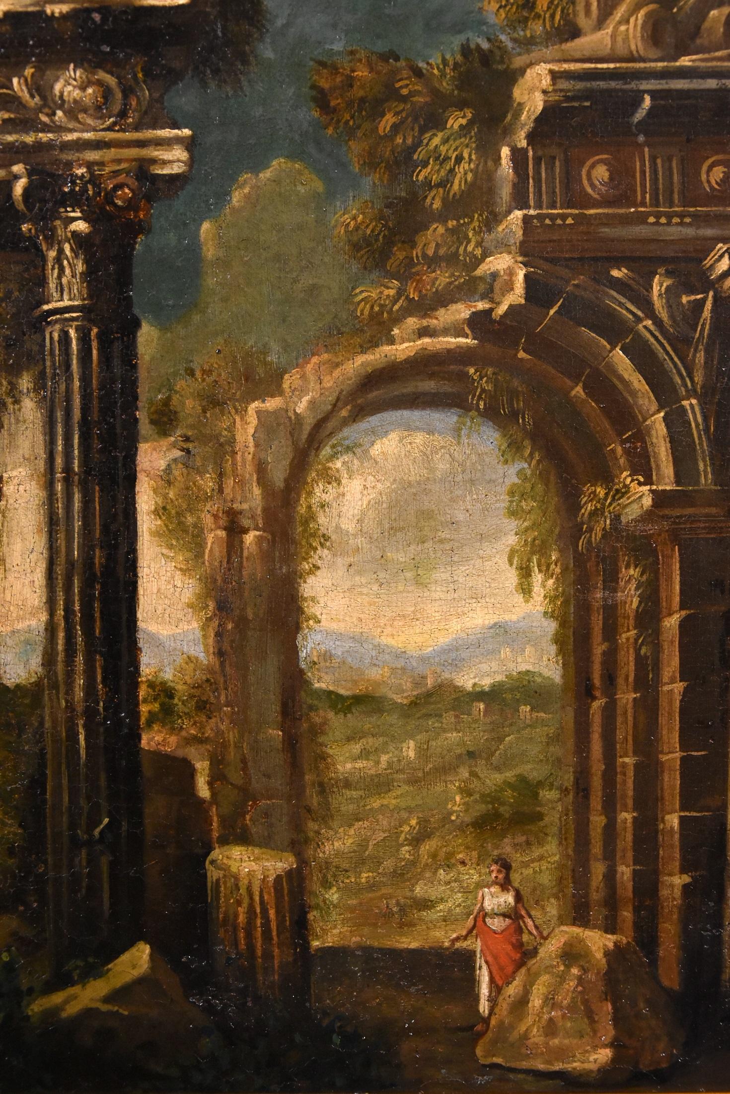 Ruins Landscape Codazzi Paint Oil on canvas Old master 18th Century Roma Italy For Sale 10