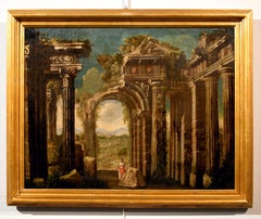 Ruinas Paisaje Codazzi Pintura Óleo sobre lienzo Viejo maestro Siglo XVIII Roma Italia
