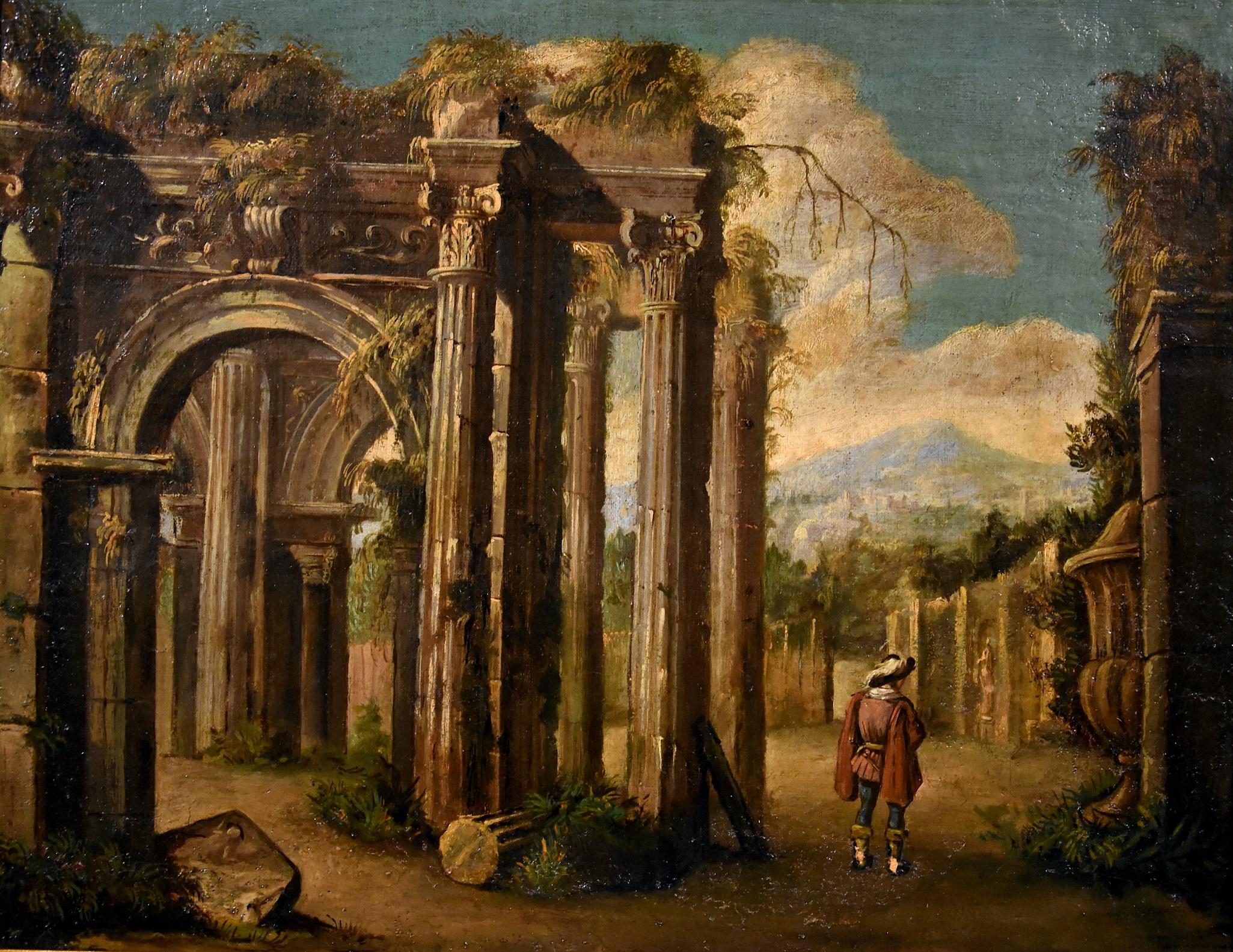 Ruins Landscape Codazzi Paint Oil on canvas Old master 18th Century Roma Italy - Old Masters Painting by Niccolò Codazzi (Naples, 1642 - Genoa, 1693)