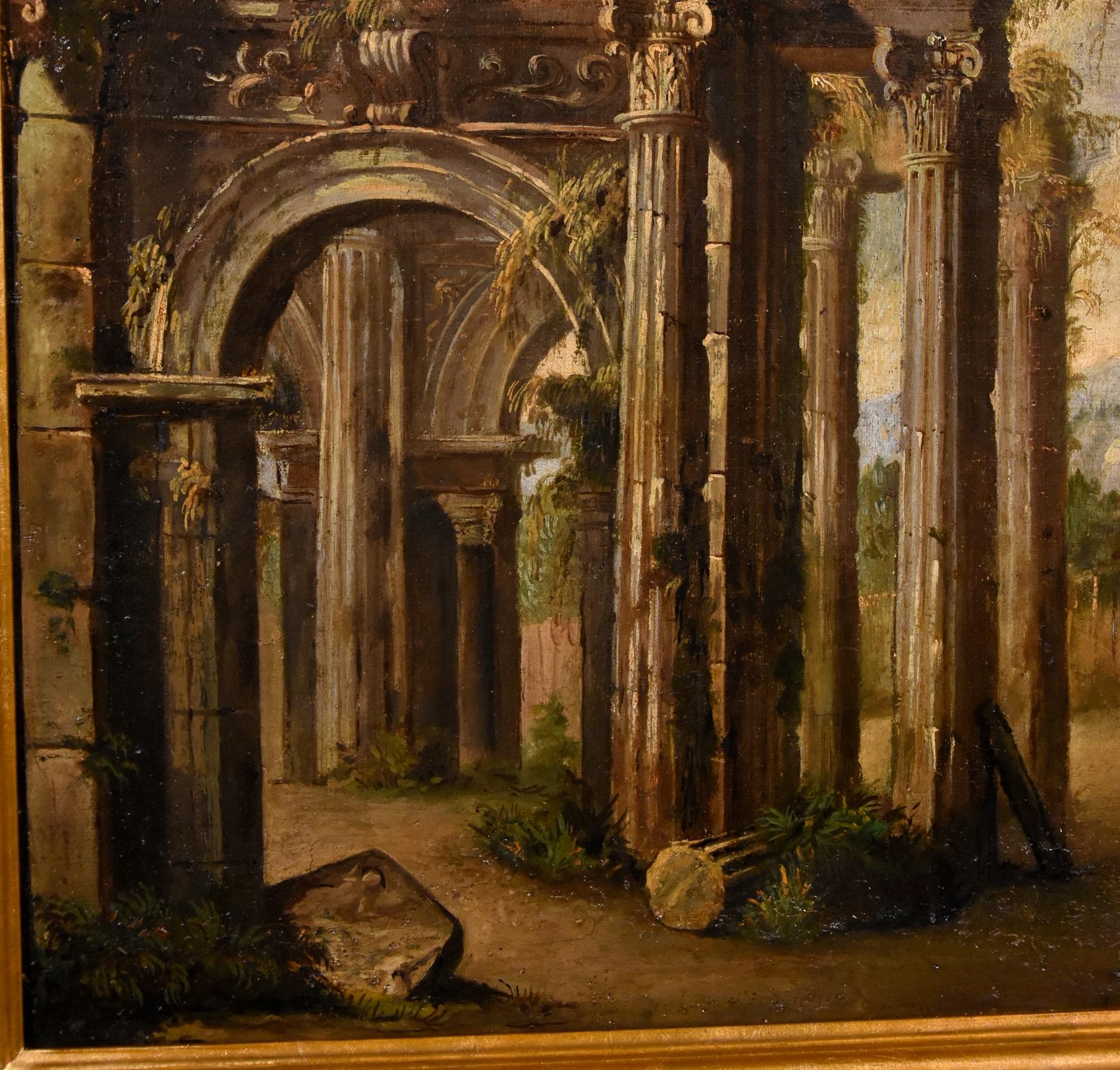 Ruins Landscape Codazzi Paint Oil on canvas Old master 18th Century Roma Italy For Sale 1