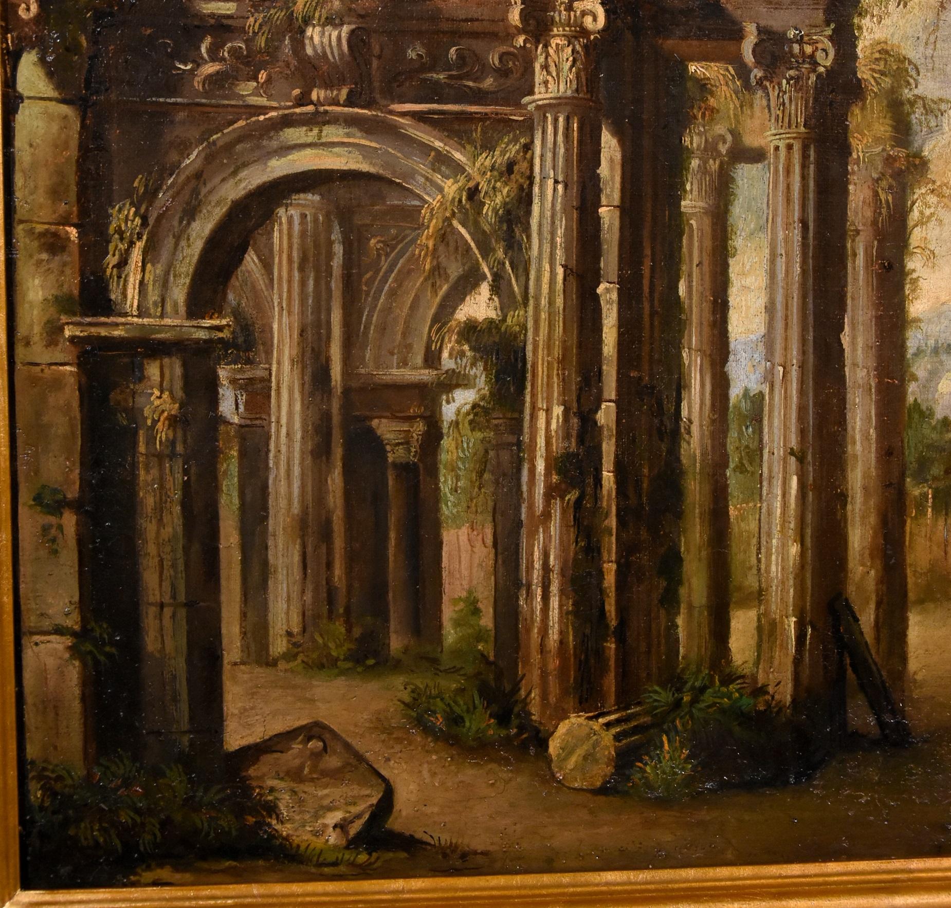 Ruinas Paisaje Codazzi Pintura Óleo sobre lienzo Viejo maestro Siglo XVIII Roma Italia en venta 4