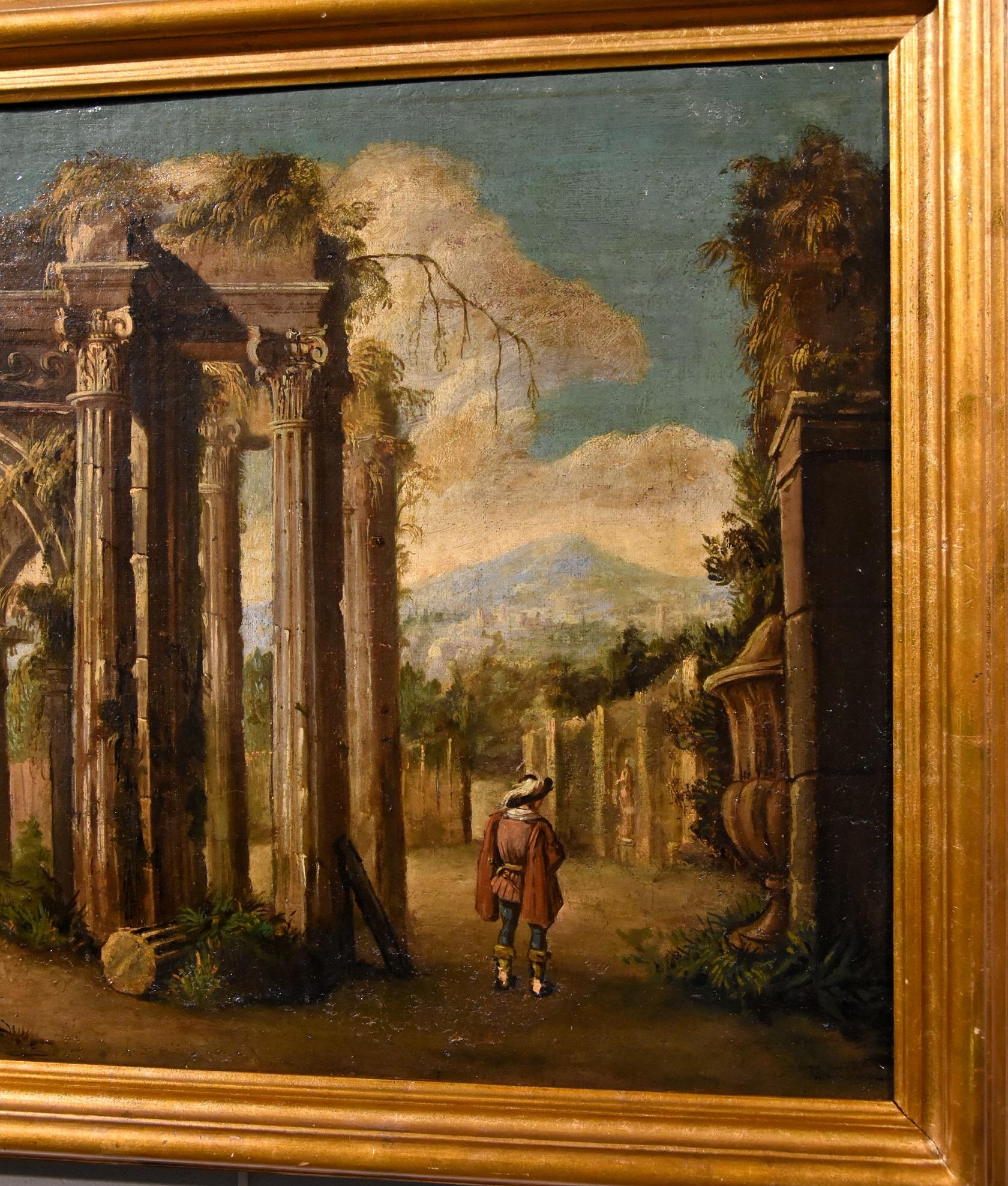 Ruins Landscape Codazzi Paint Oil on canvas Old master 18th Century Roma Italy For Sale 2