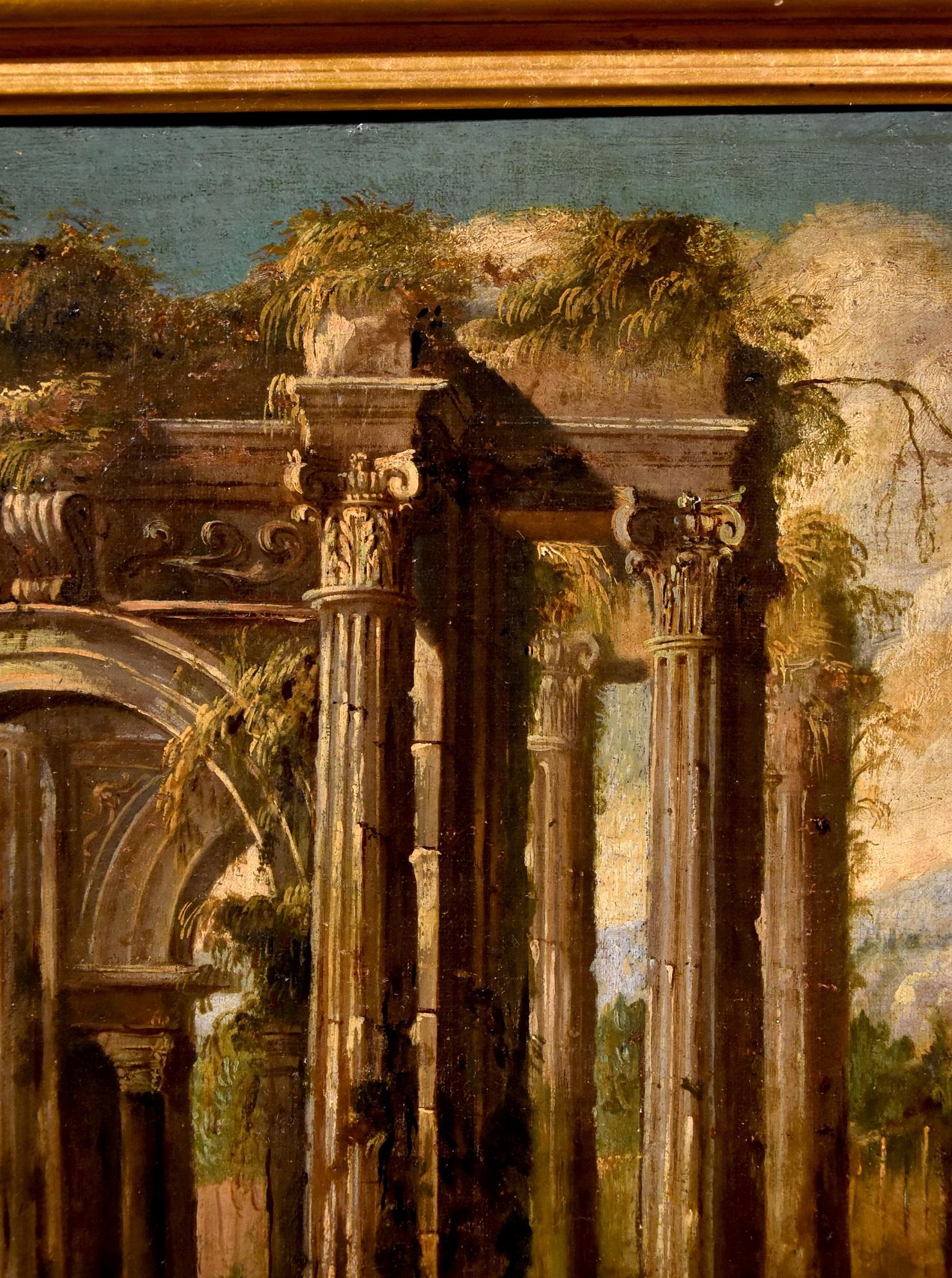 Ruins Landscape Codazzi Paint Oil on canvas Old master 18th Century Roma Italy For Sale 3