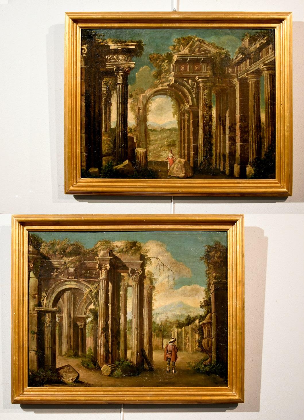 Ruins Landscape Codazzi Paint Oil on canvas Old master 18th Century Roma Italy - Painting by Niccolò Codazzi (Naples, 1642 - Genoa, 1693)