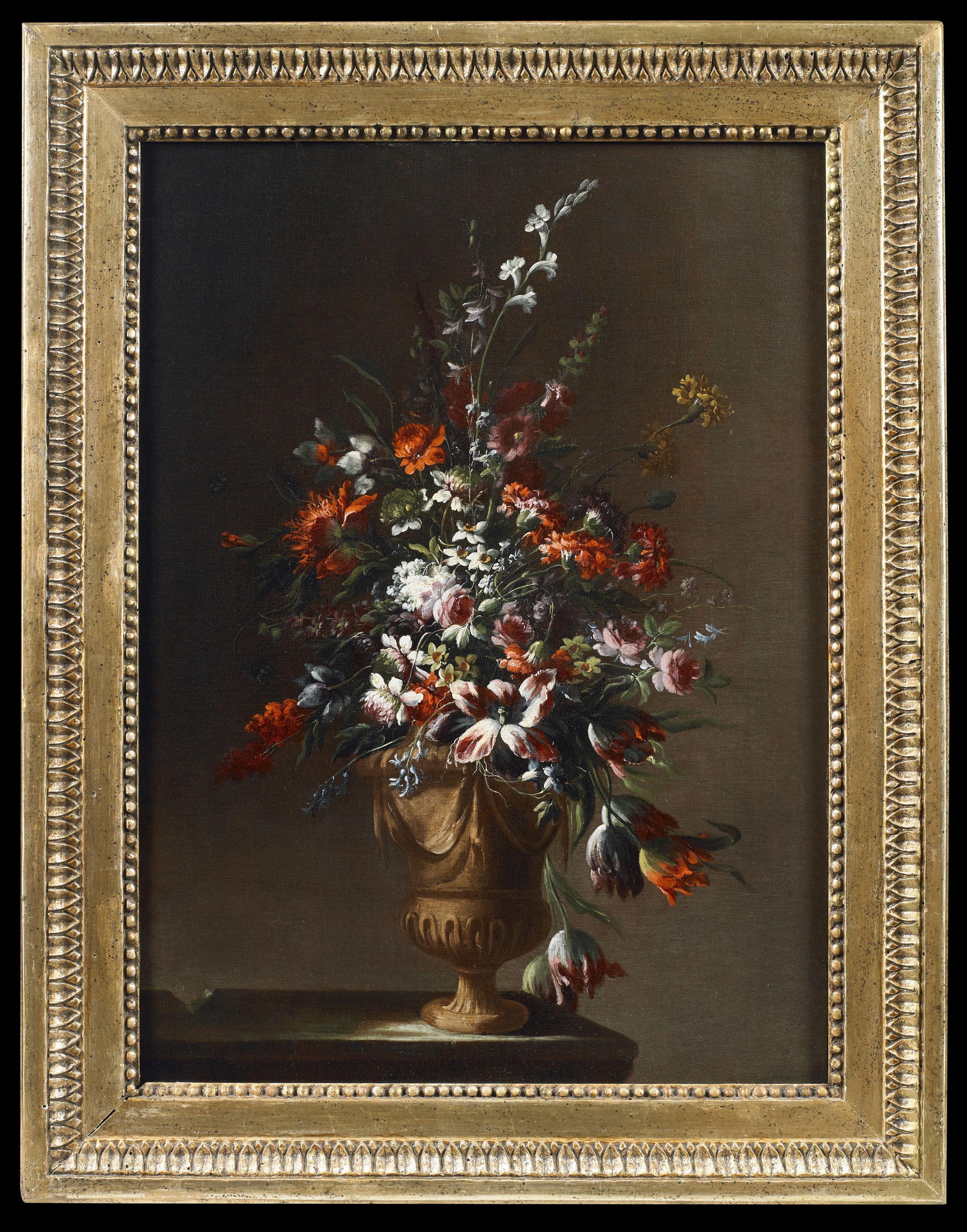 nature morte du 17e siècle Niccolò Stanchi Fiori Huile sur toile Rouge Rose Blanc en vente 1
