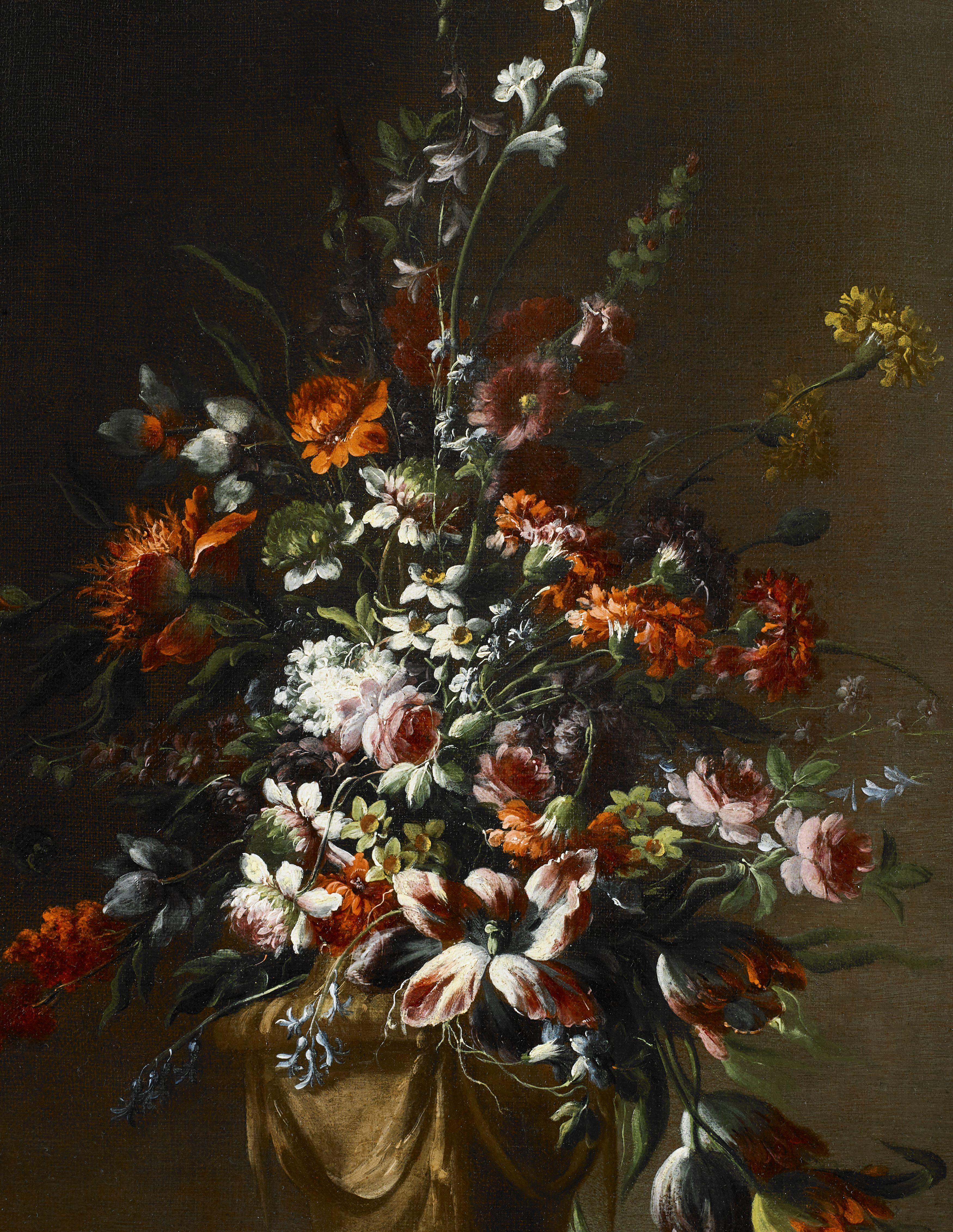 17th Century Still Life Niccolò Stanchi Flowers Oil on Canvas Red Pink White For Sale 4