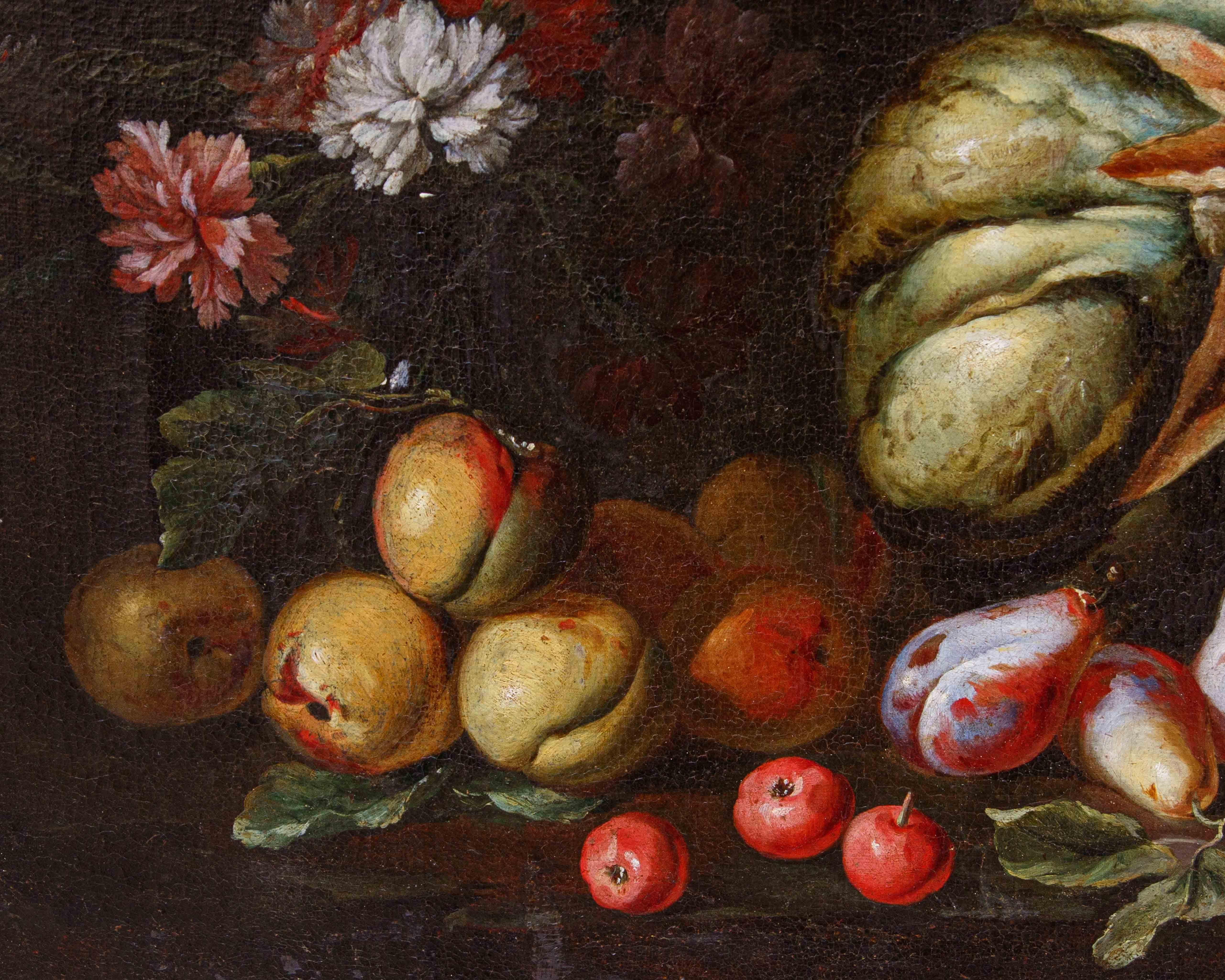 Niccolò Stanchi (Rome, 1623 - 1690), Still life with fruit and flowers For Sale 1