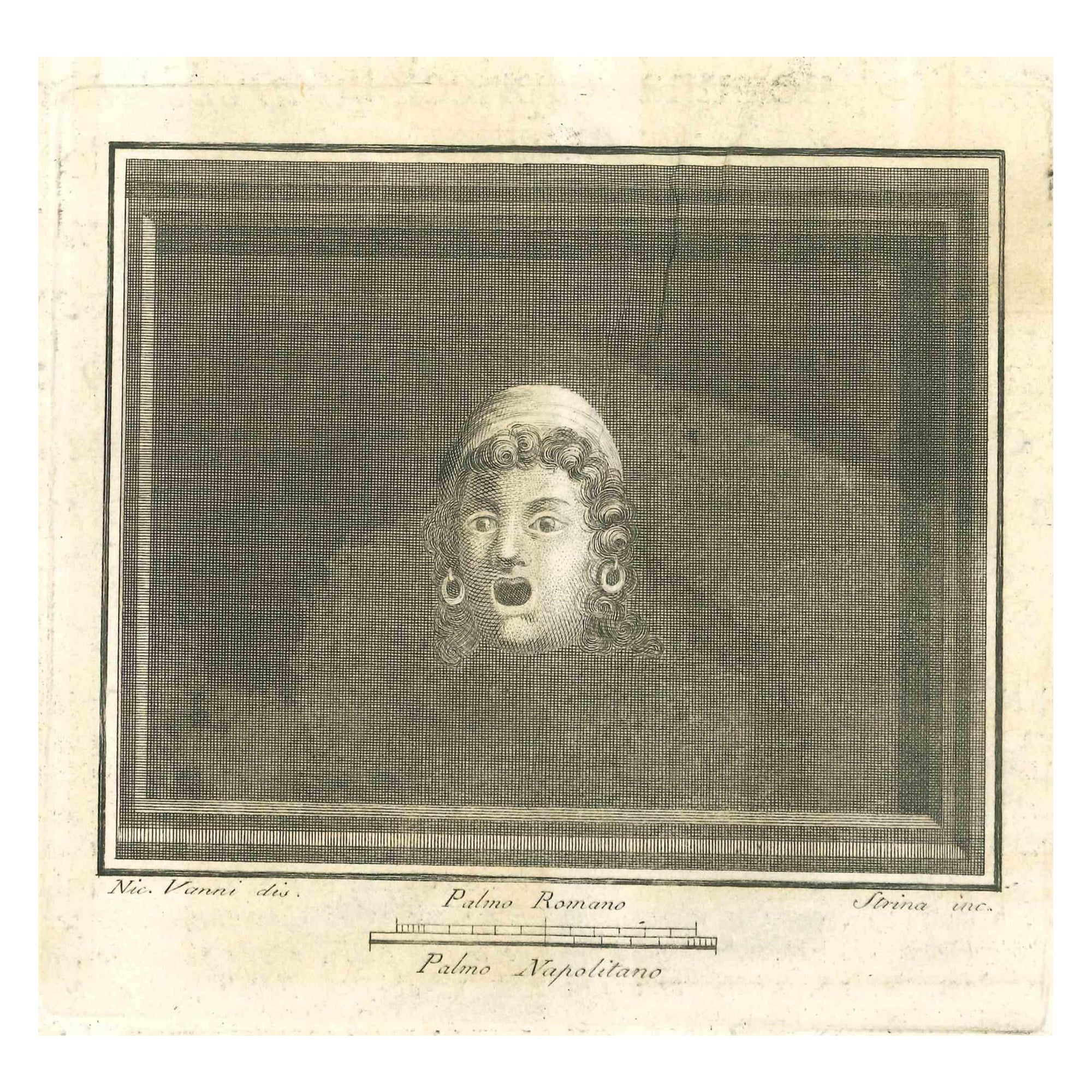 Masque théâtrale ancien - gravure  XVIIIe siècle