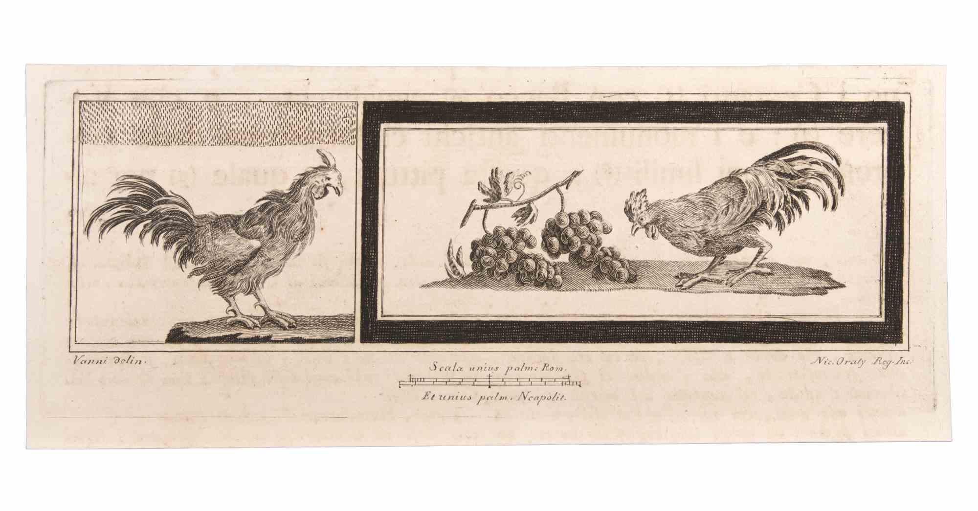 Decoration With Animals is an Etching realized by  Niccolò Vanni (1750-1770).

The etching belongs to the print suite “Antiquities of Herculaneum Exposed” (original title: “Le Antichità di Ercolano Esposte”), an eight-volume volume of engravings of