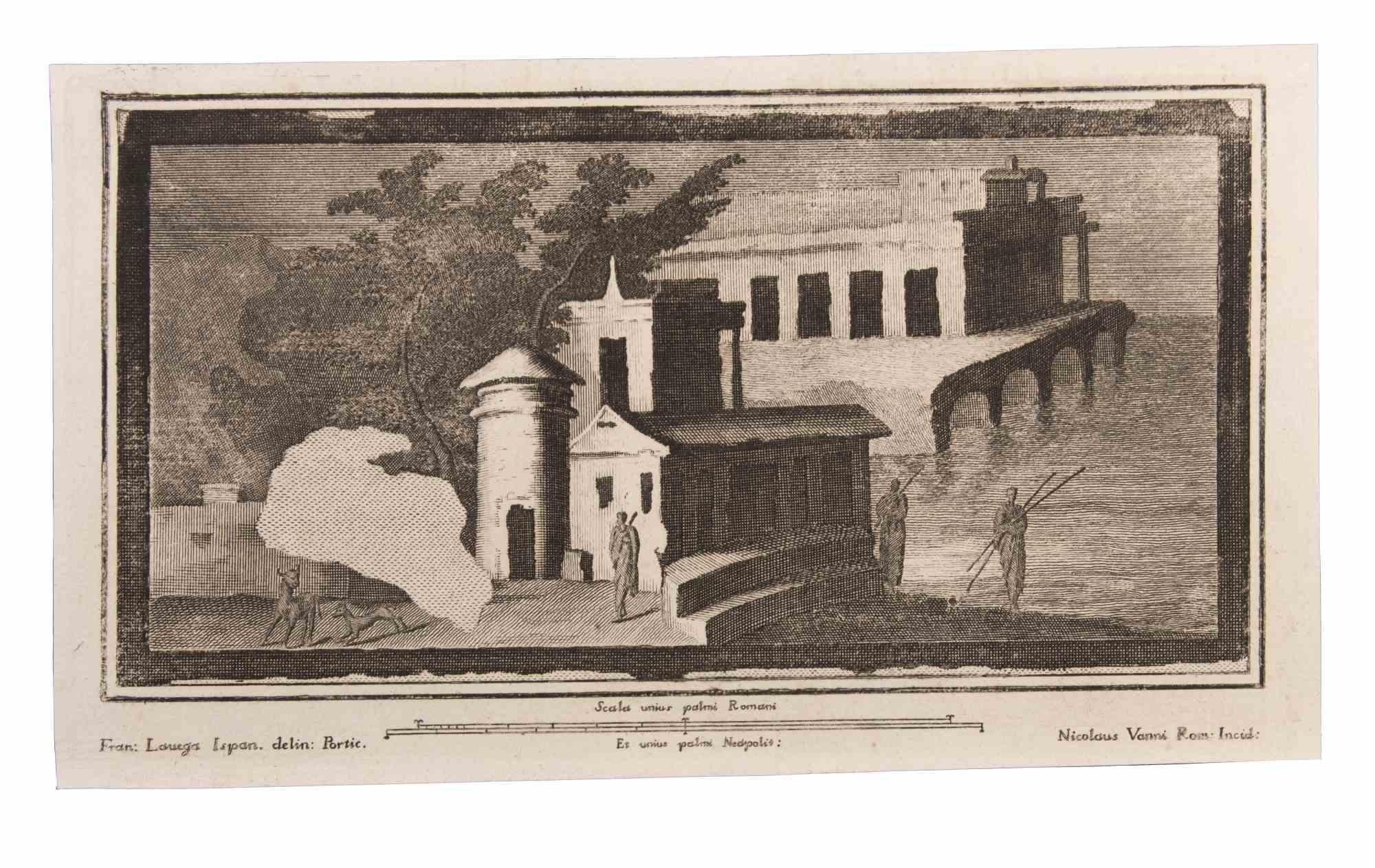 Seascape With Monument and Figures is an Etching realized by  Niccolò Vanni (1750-1770).

The etching belongs to the print suite “Antiquities of Herculaneum Exposed” (original title: “Le Antichità di Ercolano Esposte”), an eight-volume volume of