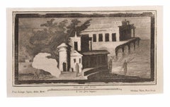 Paysage marin avec monument et personnages - Gravure de Niccolò Vanni  XVIIIe siècle