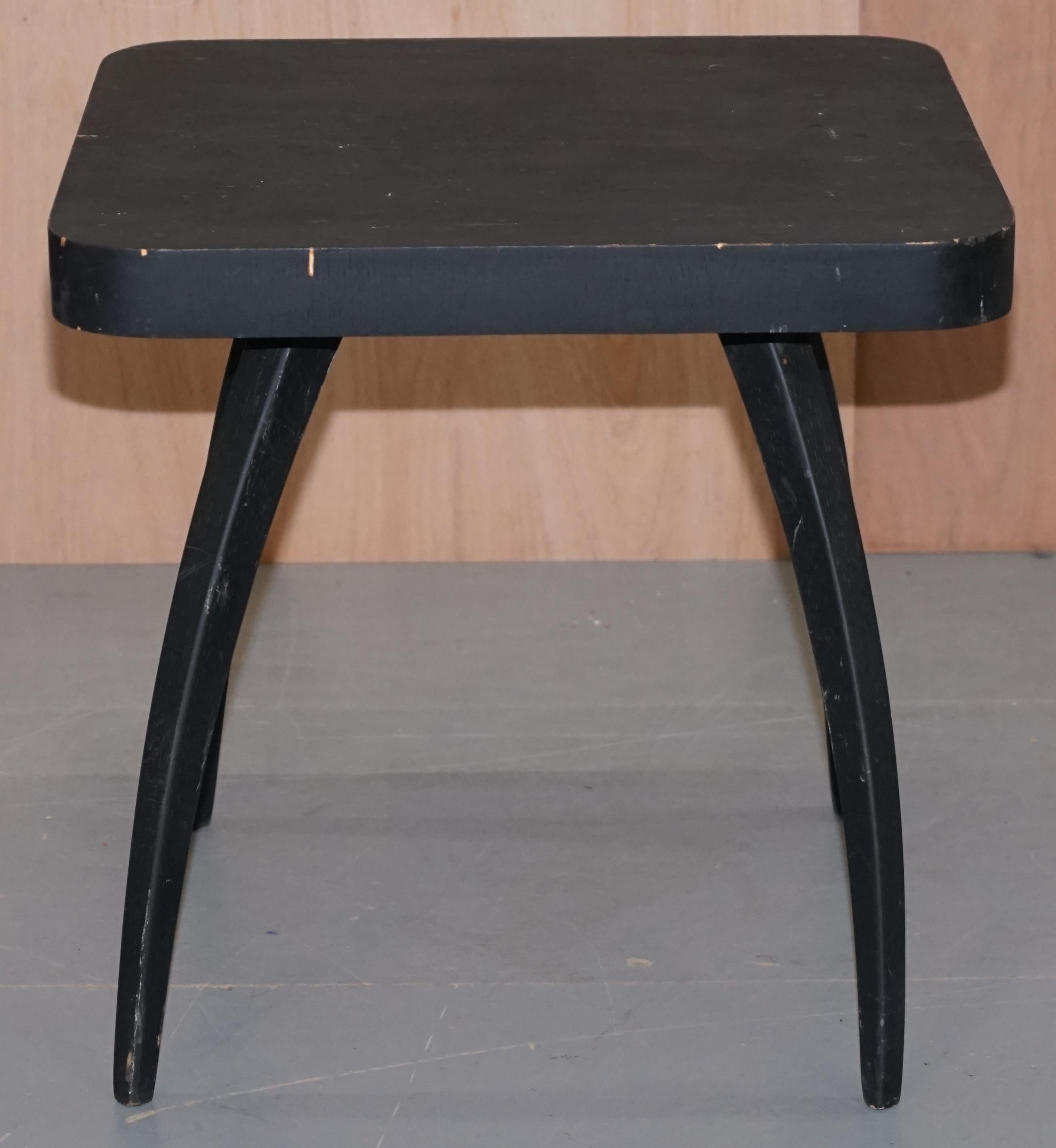 Mid-20th Century Nice 1930s Ebonised Black Spider Table by J.Halabala Vintage Distressed Patina