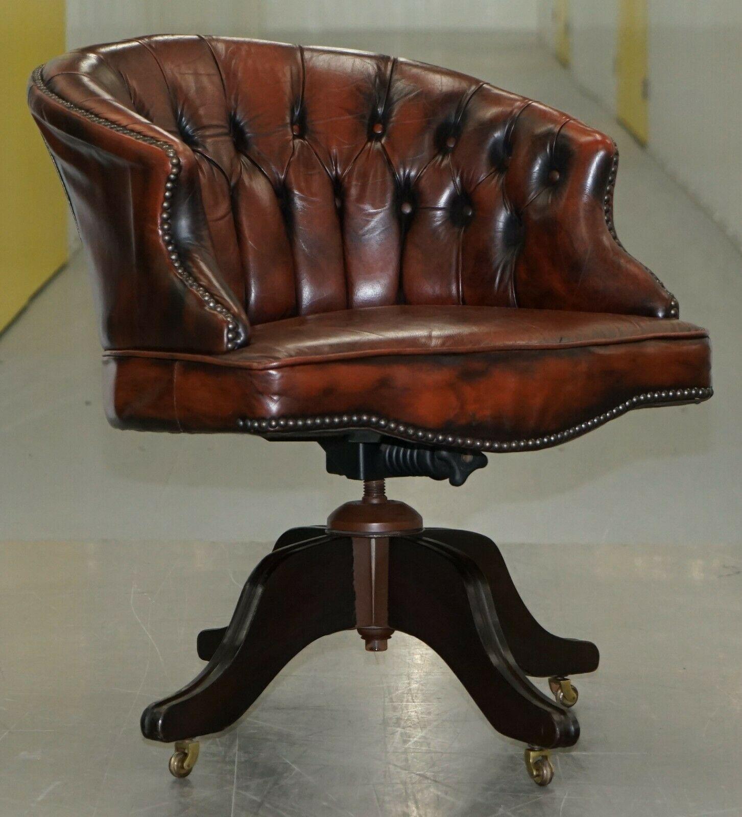Nice 1967 Stamped Brown Leather Chesterfield Brown Leather Captains Office Chair 3